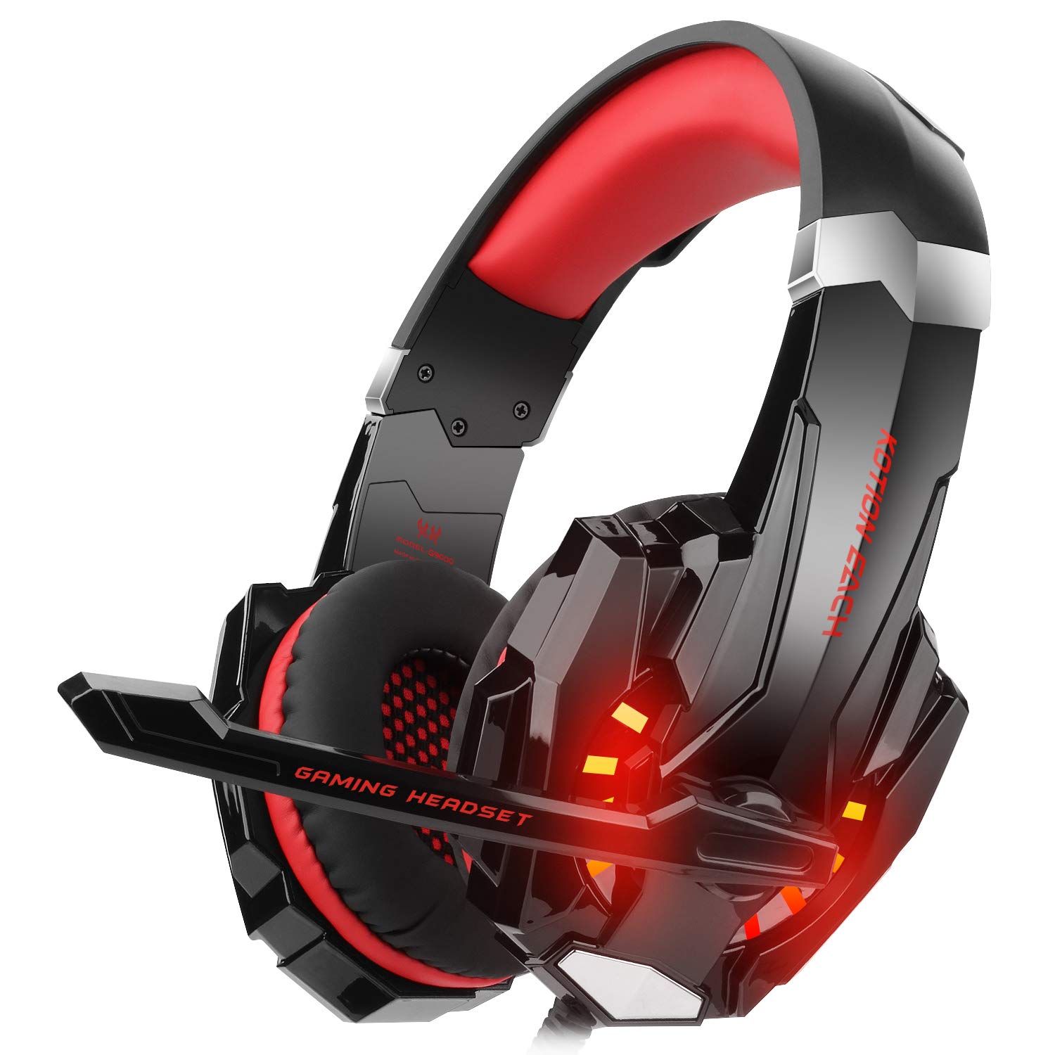 DIZA100 G9000 Gaming Headset with Microphone - 3.5mm Stereo Wired Headphones with LED Lights for Xbox One S/Xbox One/PS4/PC/Laptop/Tablet/Smartphone - Perfect for Gaming, Streaming & Online Classes (Red)
