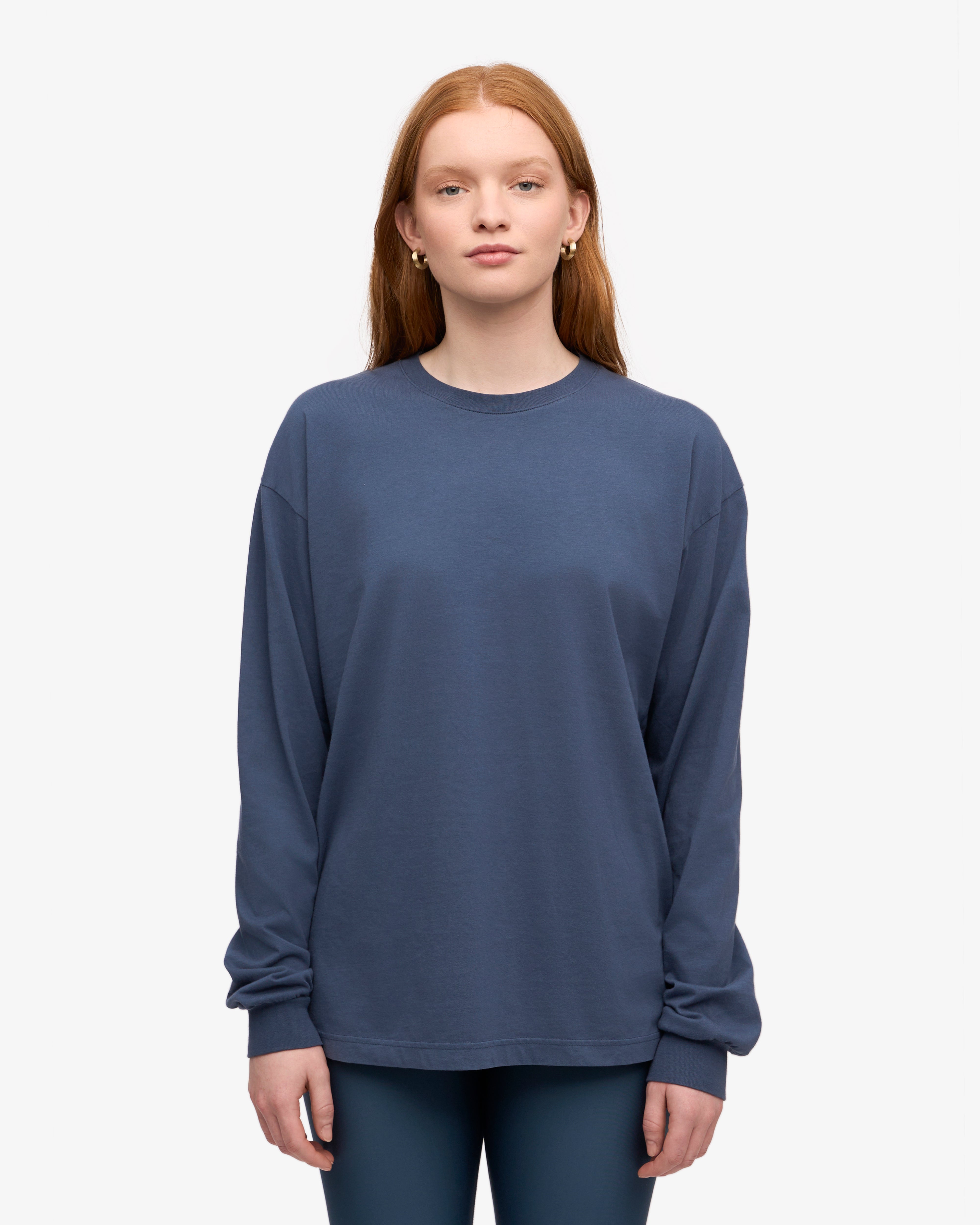 Oversized Organic Long Sleeve T-Shirt for Women - Soft Cotton Petrol Blue Top - Casual Loungewear & Street Style Fashion