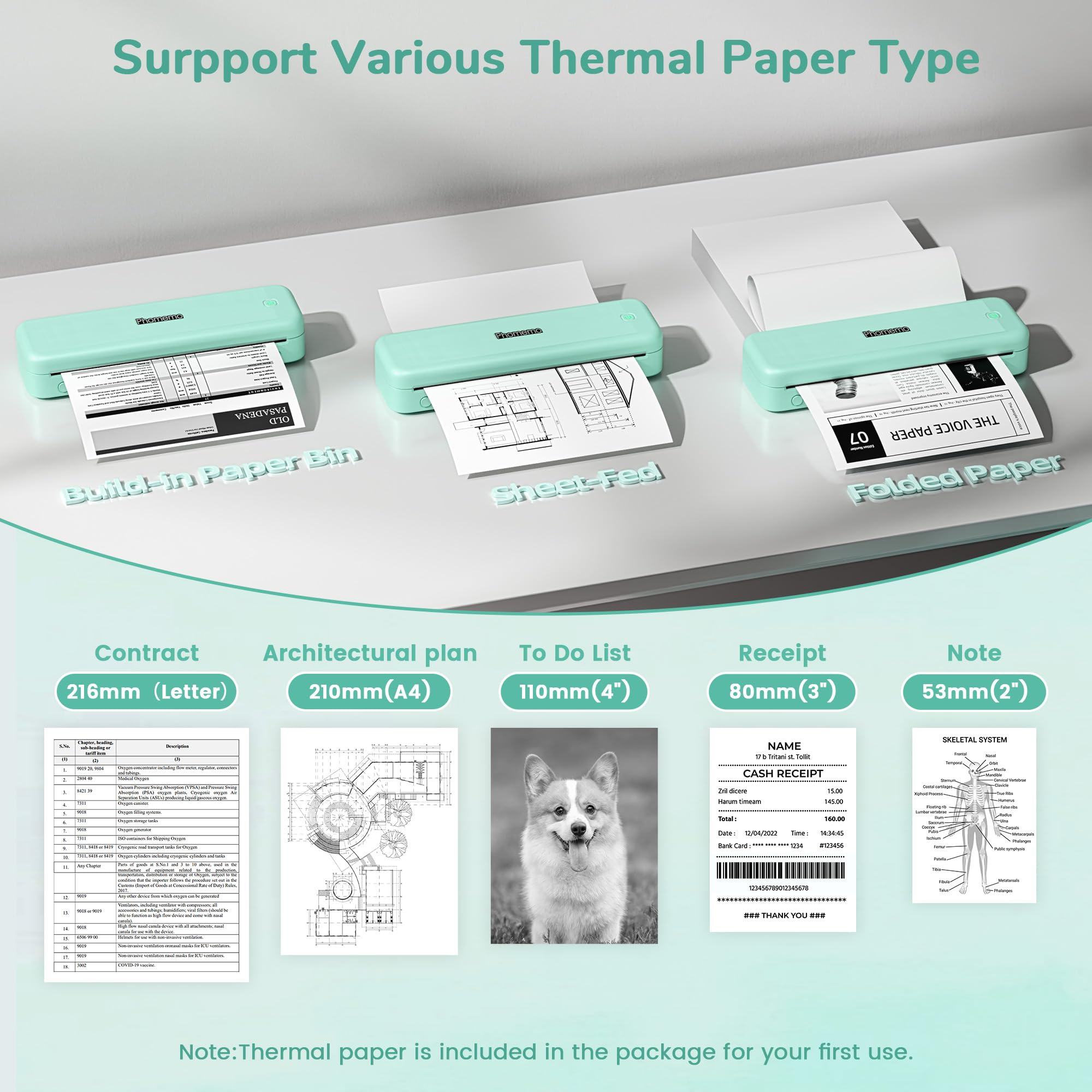 Phomemo M834 Wireless Bluetooth Thermal Printer - Portable Inkless Printer for Travel, Office, School & Home | 8.5
