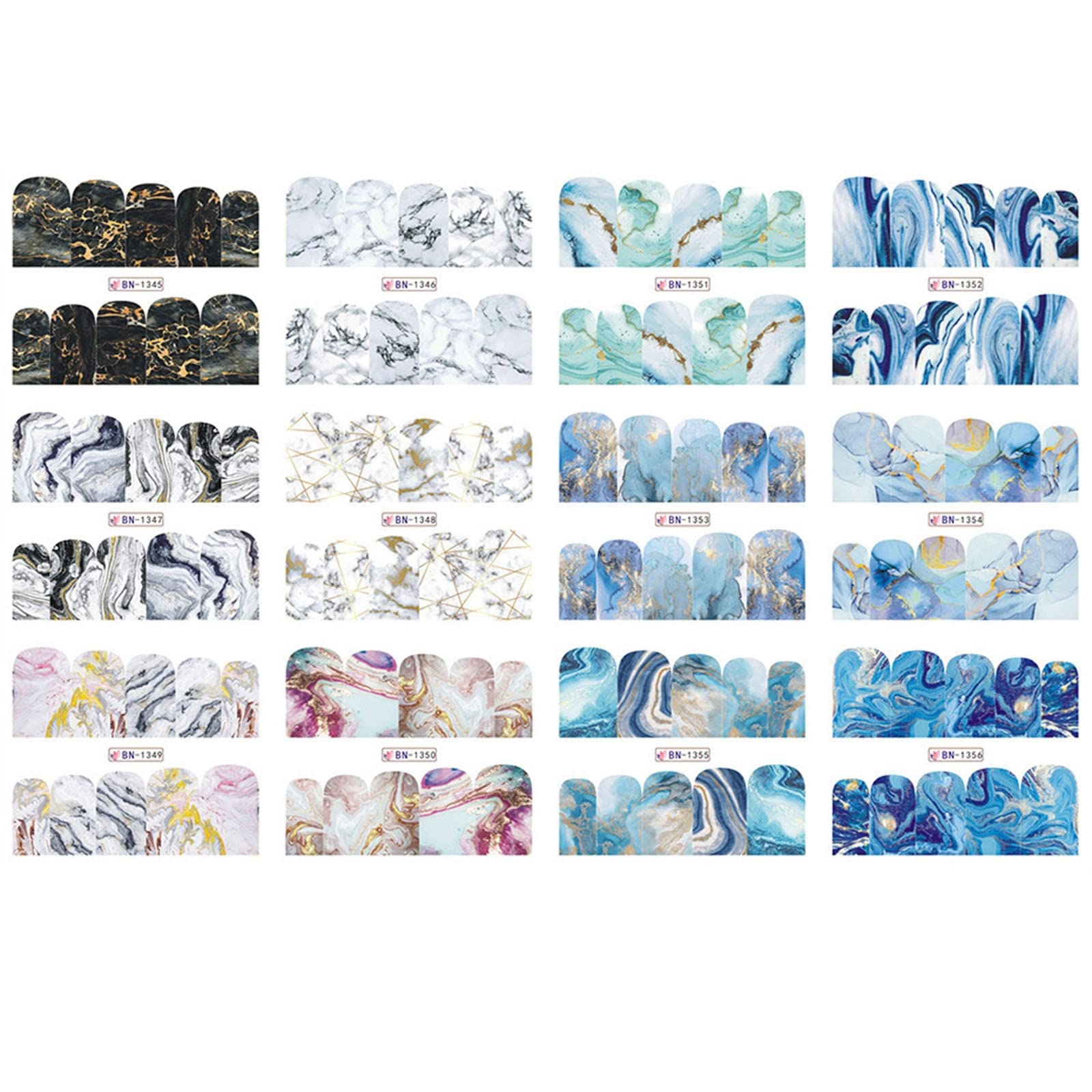 Marbled Nail Water Stickers - Full Wrap Self-Adhesive Gel Nail Polish Strips with Foil & Rhinestones - Flower & Card Head Design Nail Art Decorating Kit (Style A, One Size) for Parties, Weddings, and Special Occasions