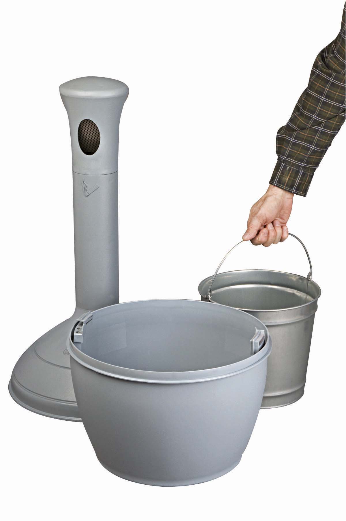 Justrite 268501 Elite Smoker Cease-Fire Cigarette Butt Receptacle - 4 Gallon Capacity Fireproof Ashtray for Outdoor Use, Gray - Perfect for Patios, Campgrounds & Smoking Areas