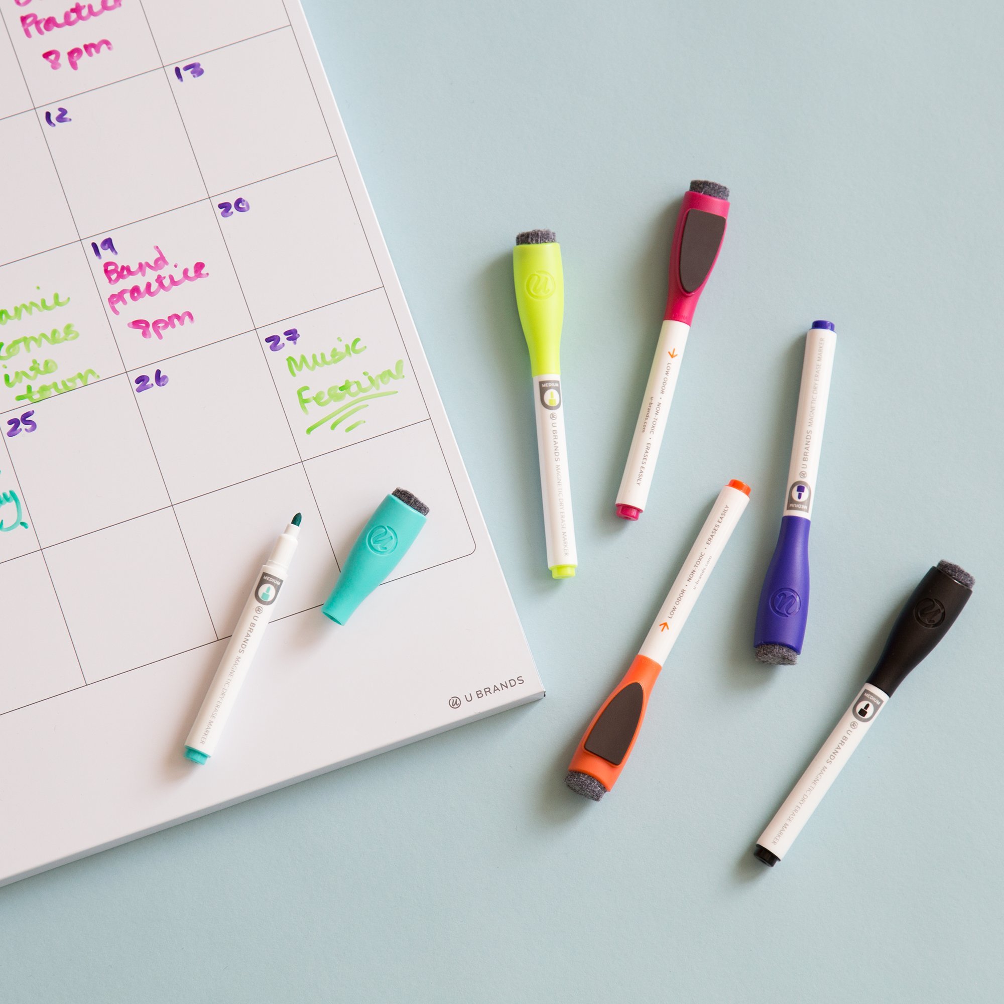 U Brands Magnetic Dry Erase Calendar Board 20x30 Inches - White Wood Frame Wall Calendar for Office & Home - Includes 6 Low Odor Magnetic Dry Erase Markers with Erasers - Perfect for Scheduling, Planning & Organization (2075U00-01 & 520U06-24)