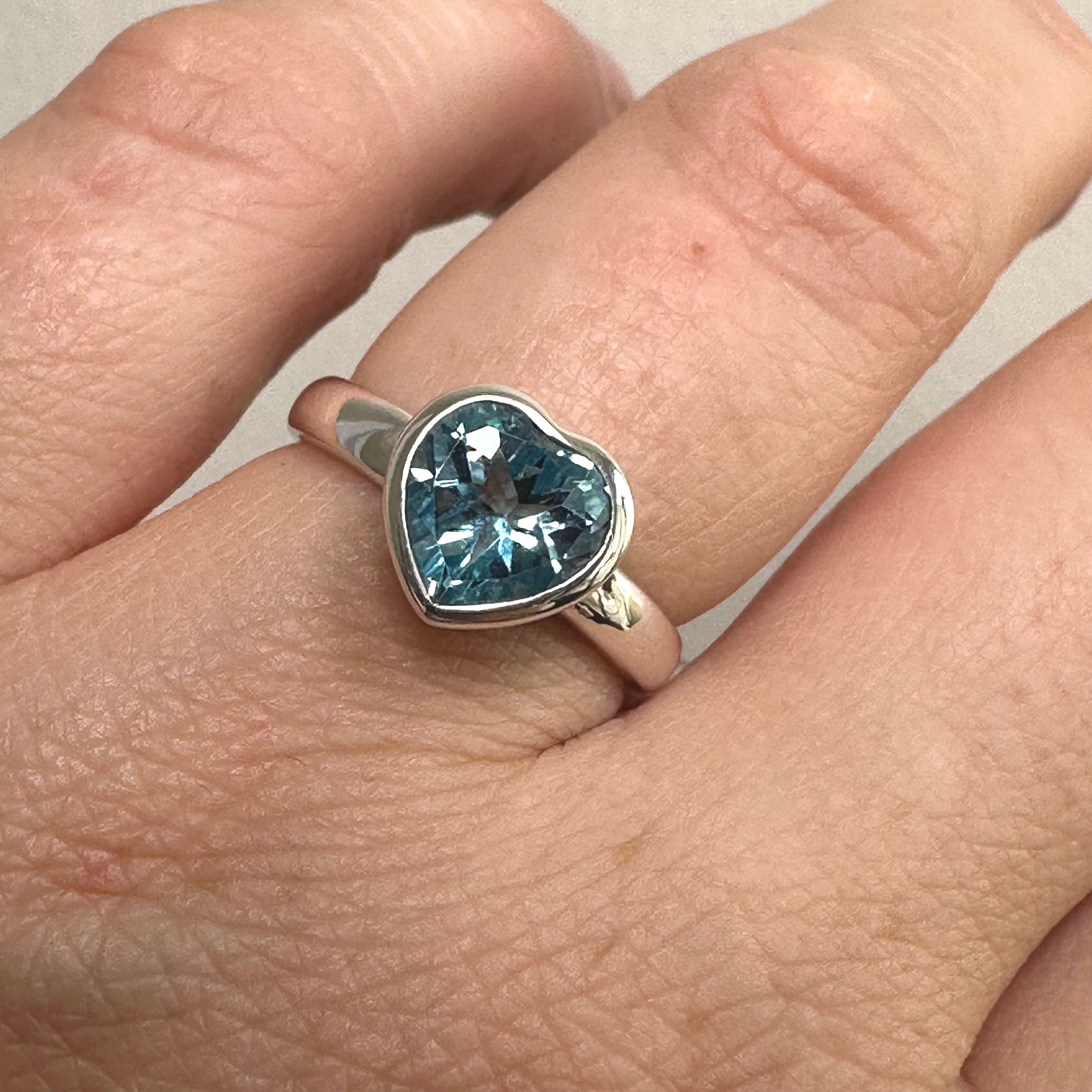 Blue Topaz Faceted Heart Ring PRGJ419 - Elegant Sterling Silver Jewelry for Women, Perfect Gift for Valentine's Day, Anniversary & Special Occasions