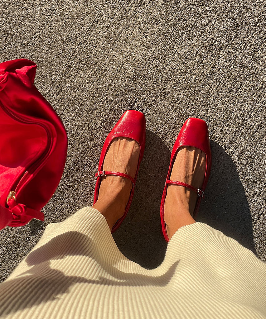REYES Women's Red Crinkle Patent Leather Ballet Flats - Comfortable & Stylish Shoes for Work, Casual Wear & Dancing