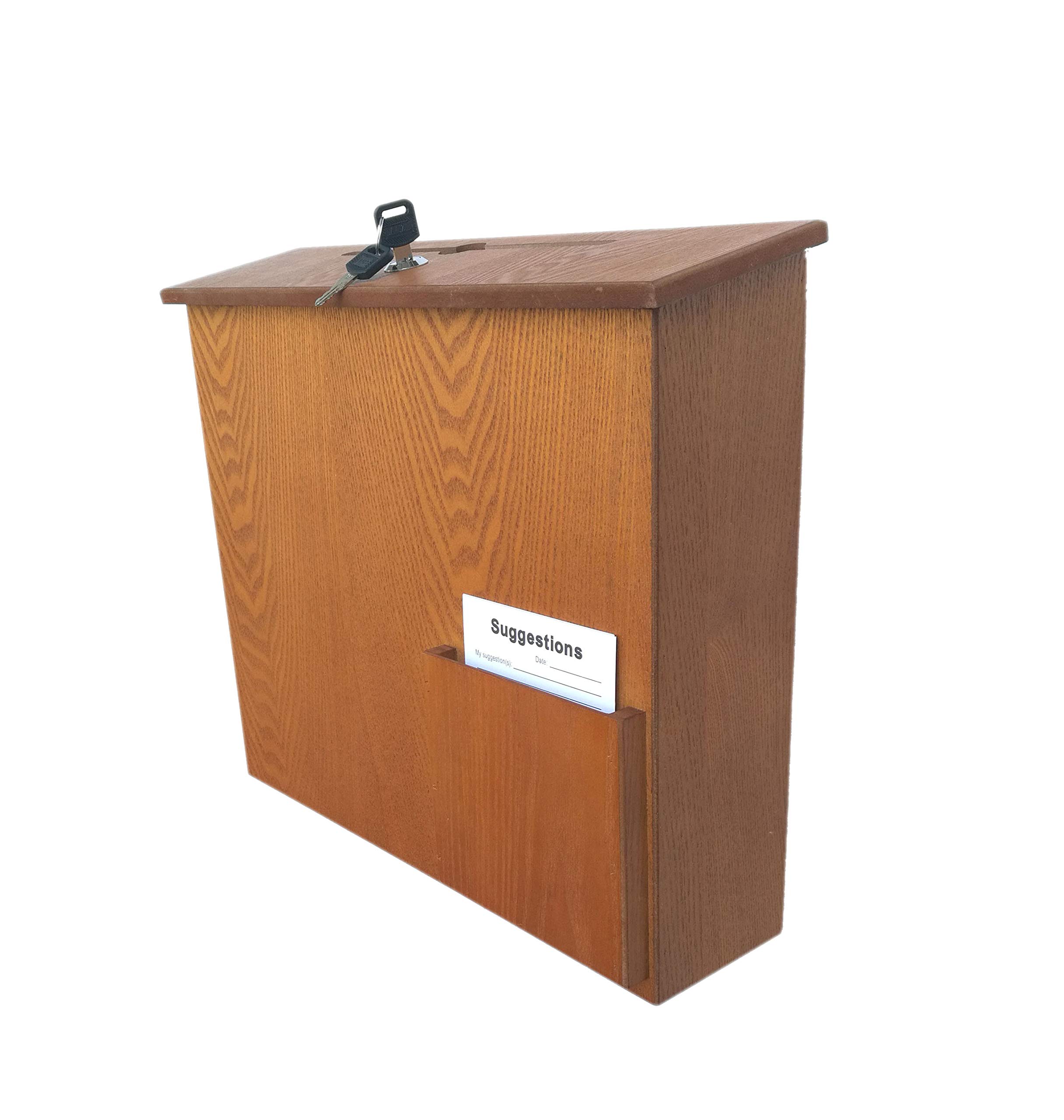FixtureDisplays® Medium Oak MDF Wood Ballot Box - Charity Donation Collection Box for Fundraising, Voting & Suggestions (Model 27270-NPF) | Perfect for Schools, Churches, Community Events & Fundraising Campaigns