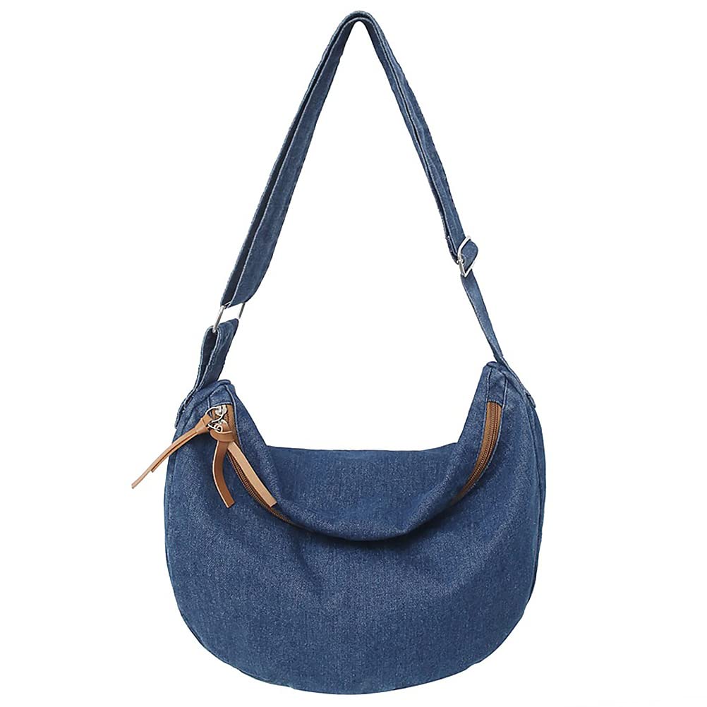 Women's Denim Crossbody Bag - Blue Jean Purse with Adjustable Strap, Canvas Tote & Crescent Shoulder Bag for Everyday Use | Perfect for Work, Travel & Casual Outings