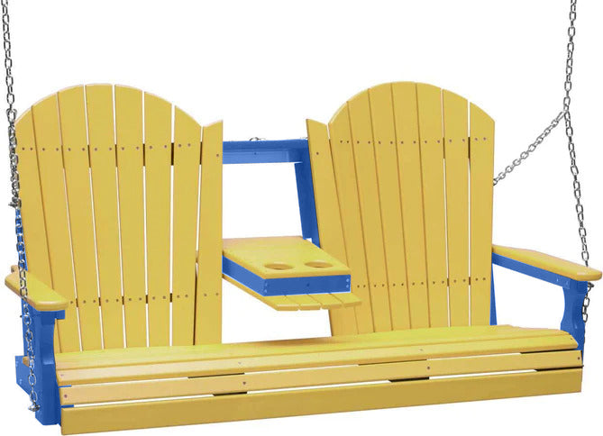 LuxCraft 5ft Yellow Adirondack Porch Swing - Recycled Plastic Outdoor Furniture with Cup Holder | Perfect for Patio, Garden, Backyard Relaxation