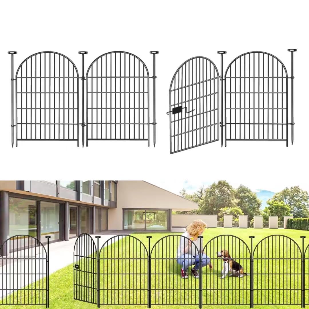 Adavin 32 Inch Tall x 8.8 Ft Long Heavy Duty Metal Garden Fence - 4 Panel No Dig Temporary Animal Barrier for Dogs, Yard Protection, Flower Beds, Lawn & Patio | Durable Outdoor Fencing Solution for Pets and Garden Security