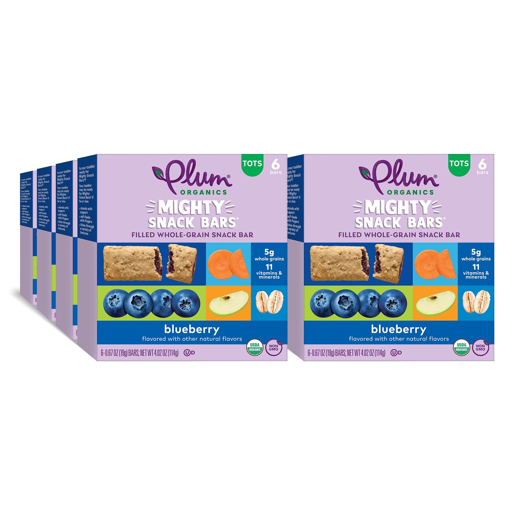 Organic Plum Mighty Snack Bars - Blueberry (Pack of 48) - Healthy Toddler Snacks for On-the-Go