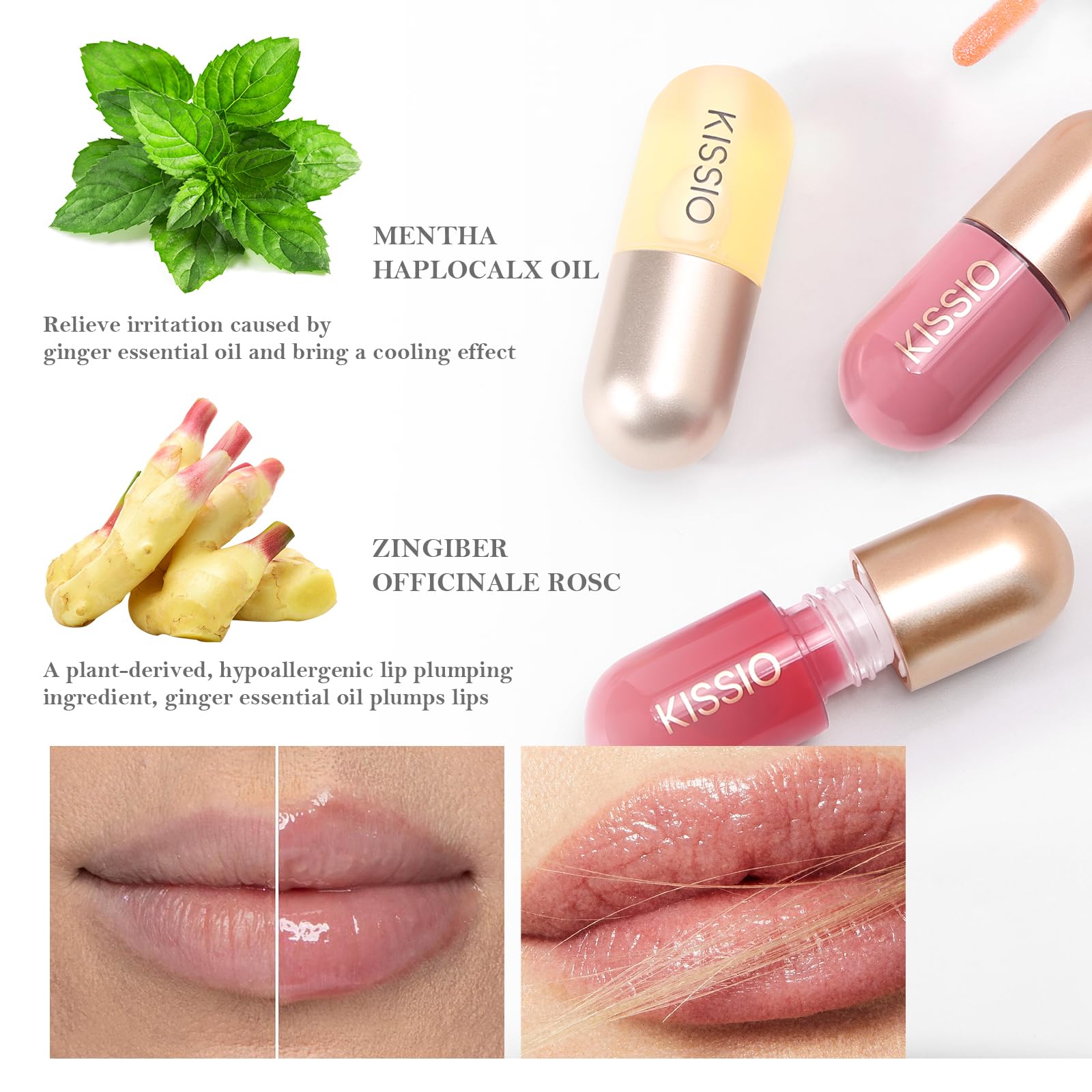 KISSIO Lip Plumper Gloss - Natural Plant Extracts Lip Enhancer Serum for Fuller, Hydrated Lips | Moisturizing & Volumizing Lip Gloss (5.5ml, Dogwood 05) | Perfect for Daily Wear, Date Night & Special Occasions