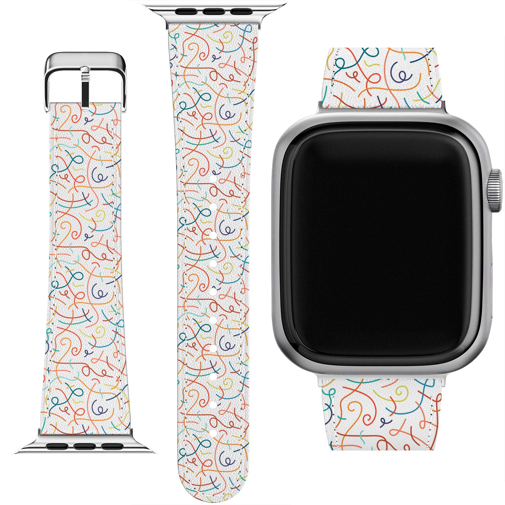 Compatible with Apple Watch Series 7/6/5/4/3/2/1/SE - Orange Geometric Confetti Art PU Leather Strap (38-40-41-42-44-45mm) & Matching Phone Case - Stylish Abstract Bracelet for Workout, Running & Daily Wear