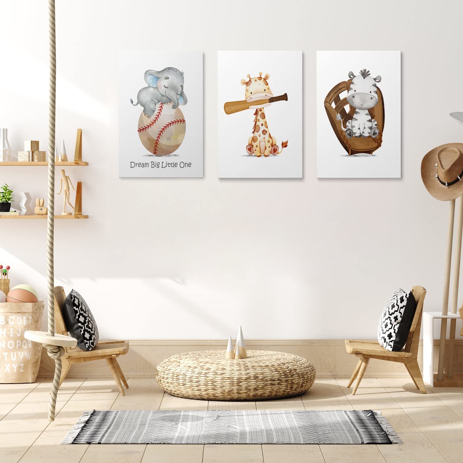 GUBIYU Baseball Nursery Decor Set of 3 - Sports Themed Canvas Wall Art for Baby Boy's Room (16