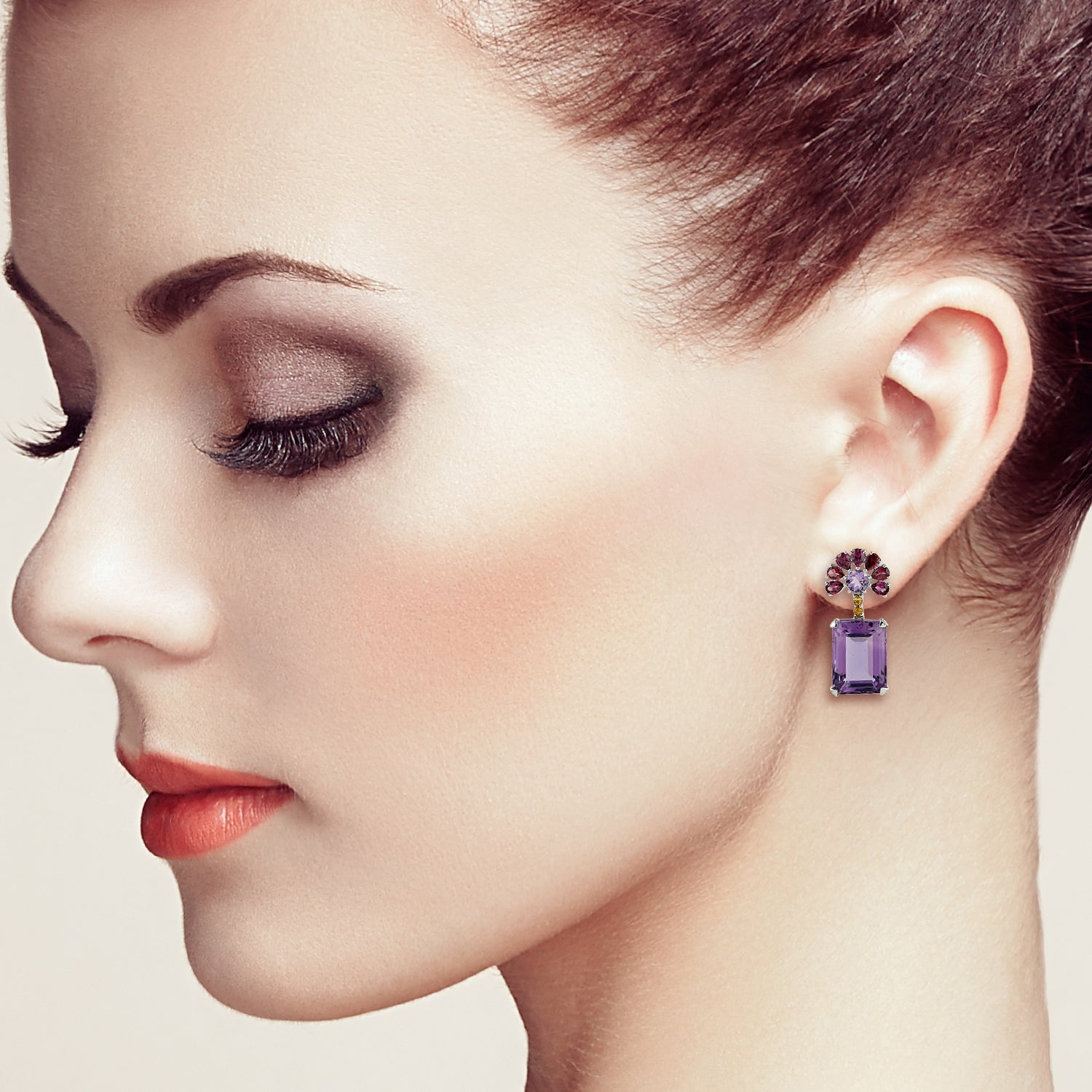 18K White Gold Amethyst Pear Rhodolite Citrine Gemstone Dangle Earrings for Women - Perfect for Weddings, Parties & Special Occasions