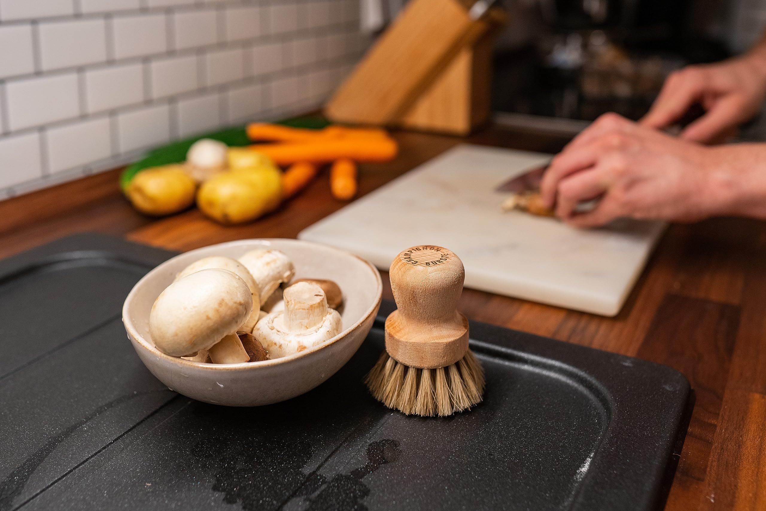 Premium Wooden Mushroom Brush by Chinchilla® - Natural & Sustainable Kitchen Brush for Cleaning Mushrooms, Vegetables & More | Eco-Friendly Cleaning Tool for Chefs, Home Cooks & Food Prep