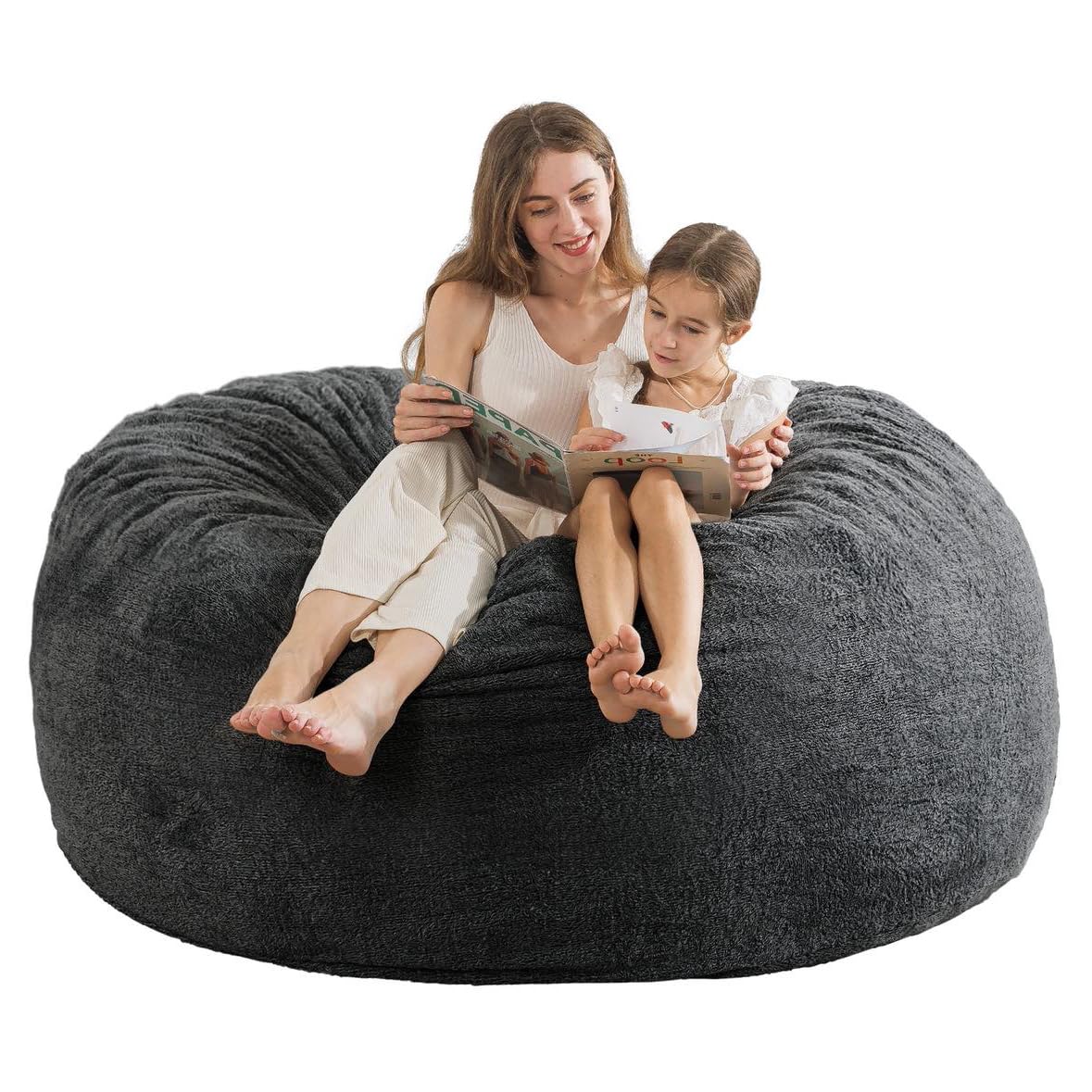 3 ft Sherpa Bean Bag Chair with Filling - Ultra Soft Faux Fur & Memory Foam for Adults & Kids | Dark Gray | Perfect for Living Room, Bedroom & Game Room Lounging