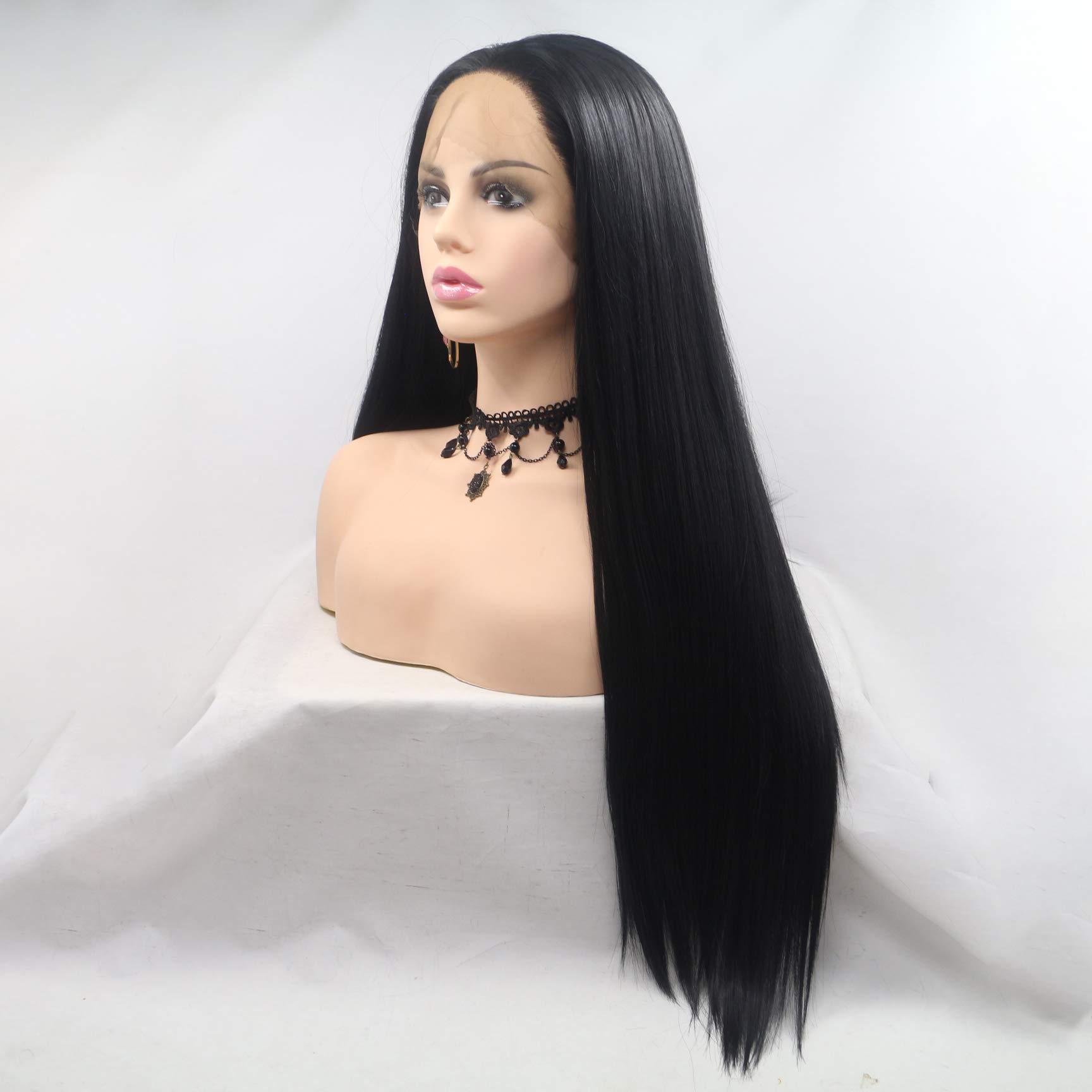 24 Inch Long Silky Straight Synthetic Lace Front Wigs for Black Women - Natural Black Hairline, Pre-Plucked, Heat Resistant Fiber - Perfect for Cosplay, Parties & Daily Wear
