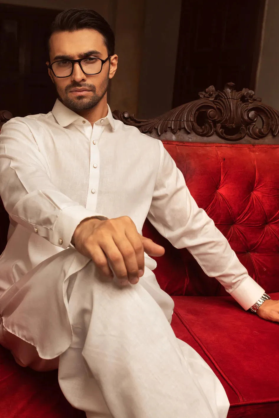 Stylish Blended White Kurta Shalwar by J. Junaid Jamshed - Wasim Akram Collection | Traditional Pakistani Outfit for Men | Perfect for Eid, Weddings & Festive Occasions