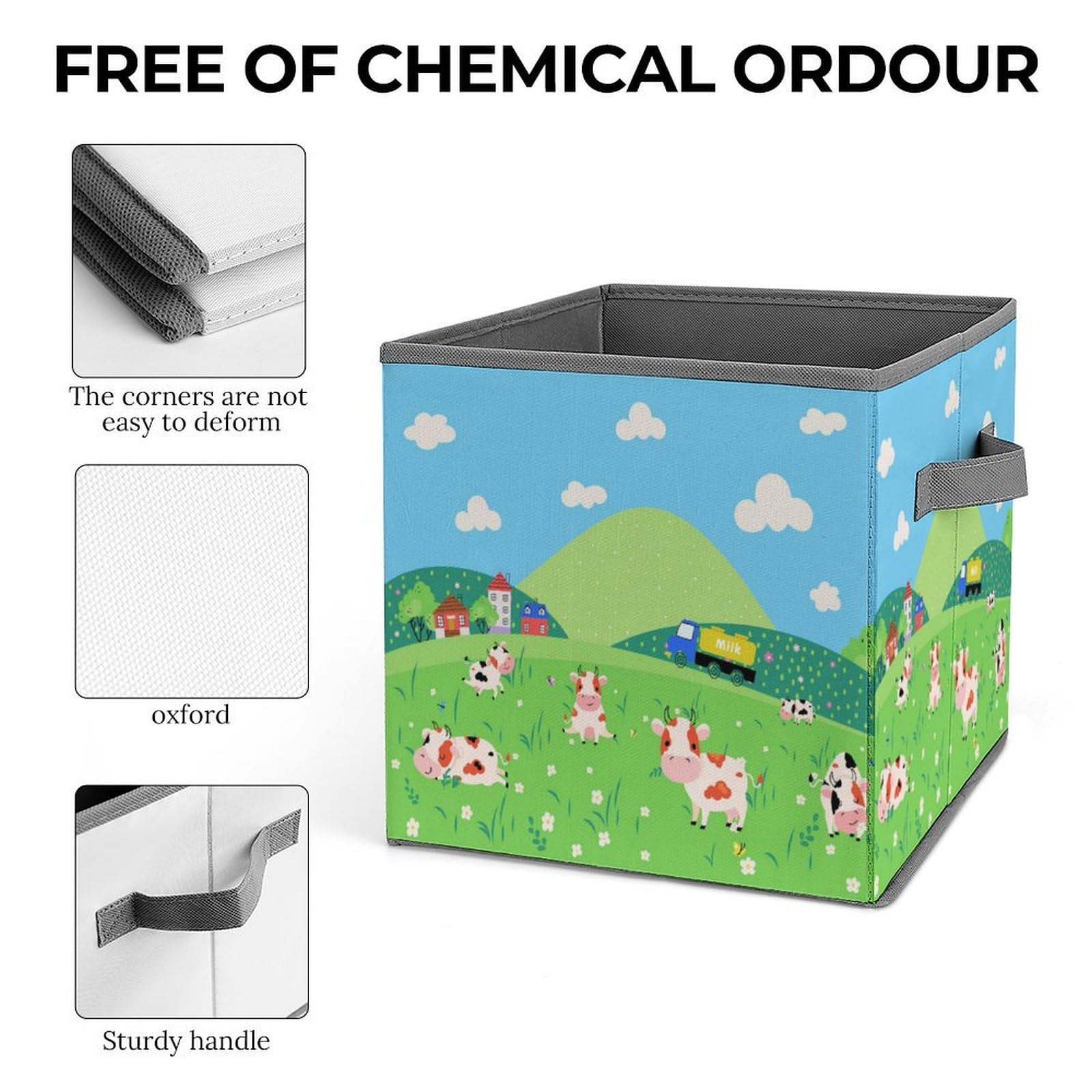 Cute Cartoon Cow Foldable Storage Bins 6-Pack - Collapsible Fabric Cube Baskets with Handles (10.6 Inch) for Nursery, Closet, Shelves & Book Organization | Perfect for Kids' Room, Playroom & Home Storage