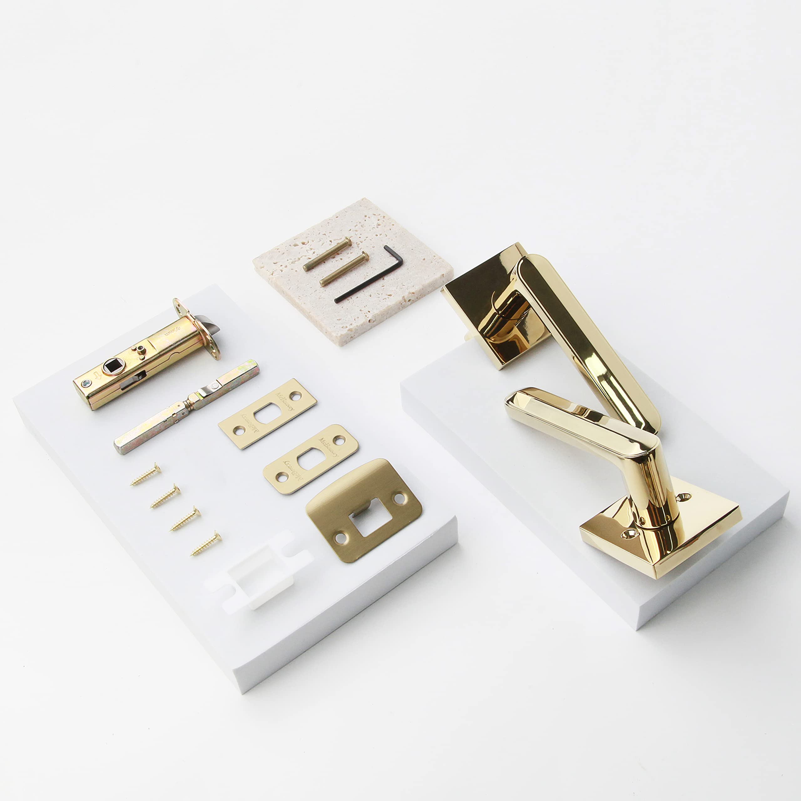 Heavy Duty Beaux Interior Door Lever - 28 Degree Latch Modern Door Handle for Bedroom, Bathroom, Hall & Closet - Polished Brass Passage (Left Hand) | Perfect for Home Renovation & Interior Design Projects