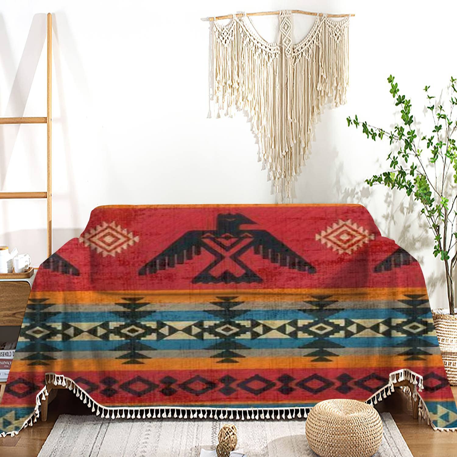 Washable Ethnic Geometric Tribal Sofa Cover - Native American Style Slipcover, Couch Protector & Throw Blanket for Living Room & Bedroom (70'' x 90'') - Pet-Friendly Furniture Protector for Couches, Sofas & Sectionals