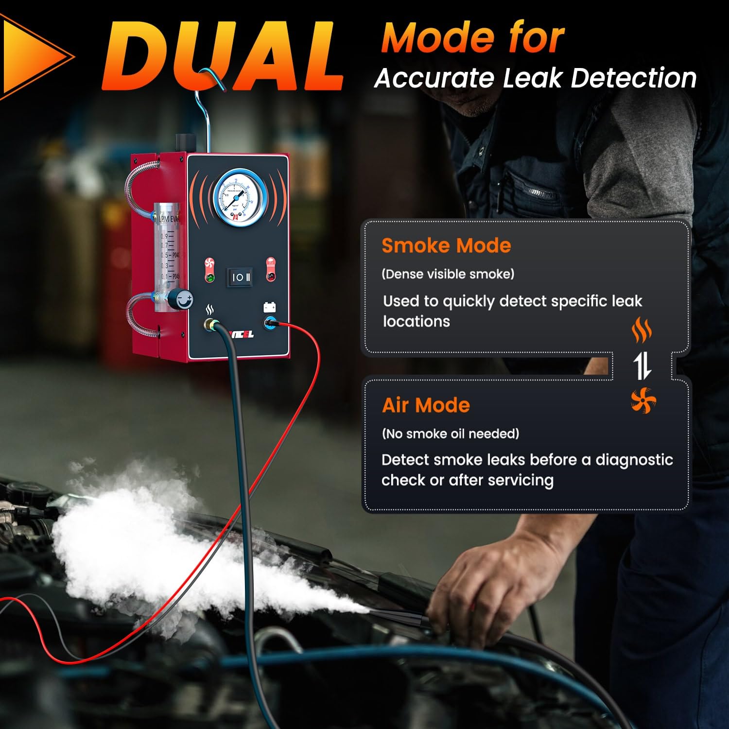 ANCEL S300 Automotive Smoke Machine with Built-in Air Pump - EVAP Leak Tester with Pressure Gauge & Flow Meter | Odorless Smoke Detector for Car Vacuum System Testing | Perfect for Mechanics & DIY Auto Repair Shops