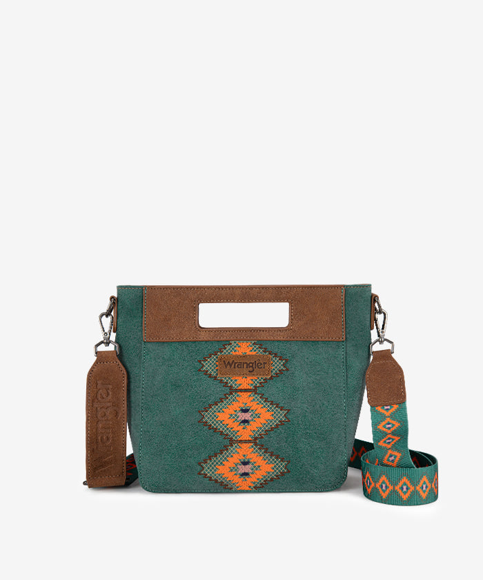 Wrangler Aztec Embroidered Crossbody Bag for Women - Stylish Boho Purse with Adjustable Strap, Perfect for Travel, Shopping & Daily Use