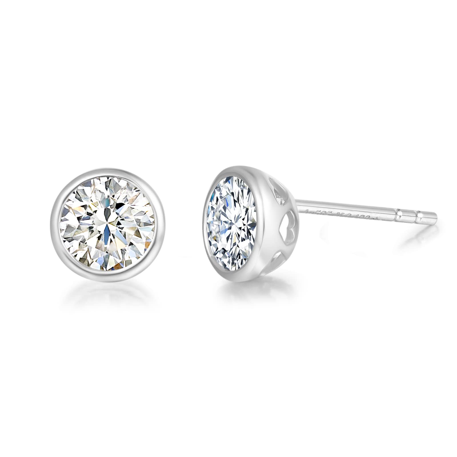 14K Solid Gold 5MM 1 Carat Solitaire Moissanite Stud Earrings for Women - DEF Color Bezel Setting, Minimalist Diamond Alternative Jewelry - Perfect for Everyday Wear, Anniversary Gifts & Special Occasions