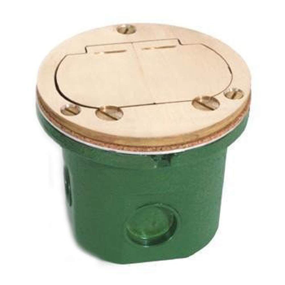 Lew Electric Flush Mounted Round Floor Box - Dual Flip Lid with Power Outlet & Brass Finish | Ideal for Home Theater, Office & Commercial Spaces