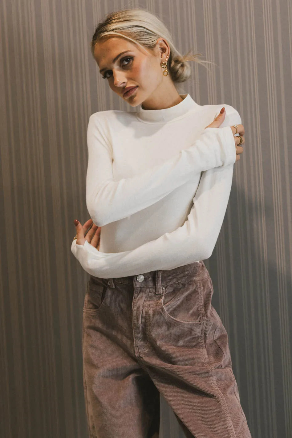 Alani Mock Neck Top in Ivory - Elegant Women's Blouse for Work, Date Night & Casual Wear | Soft & Comfortable Fabric