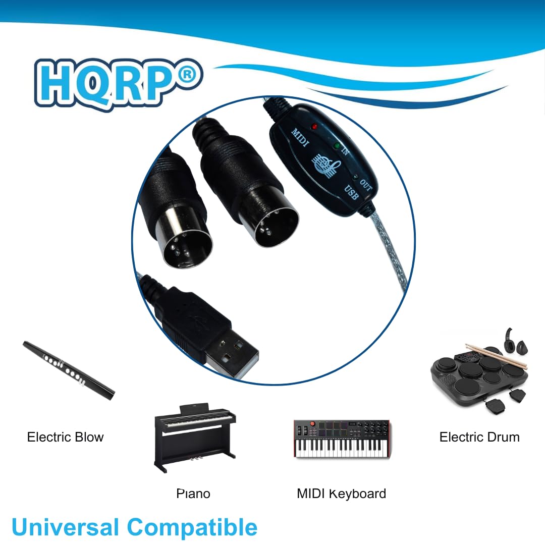 HQRP USB MIDI Cable for Alesis Q61 Keyboard - PC to Music Controller Adapter for Home Studio Recording