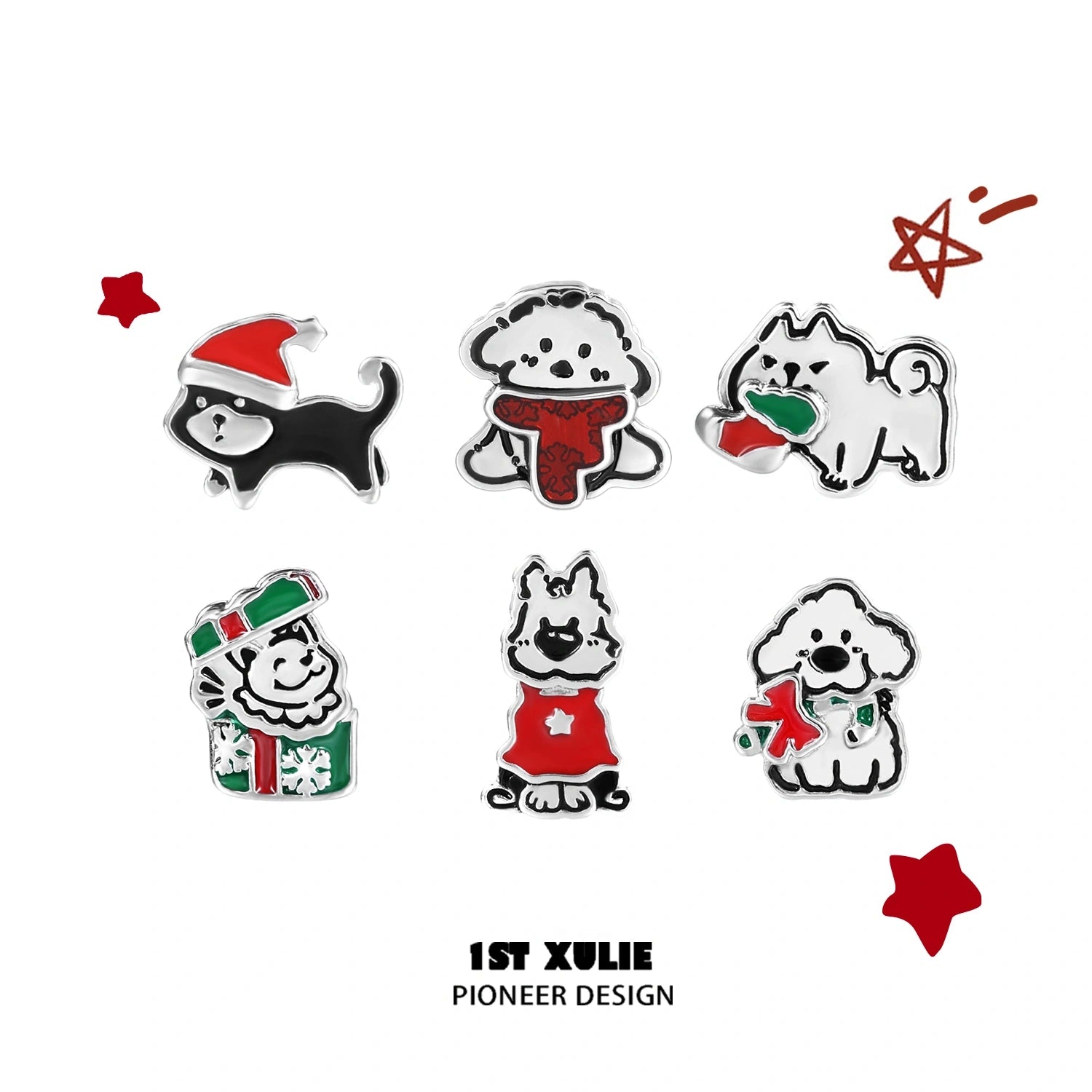 2024 Christmas Graffiti Puppy Sterling Silver Stud Earrings - S925 Hypoallergenic Jewelry Gift for Women - Perfect for Holiday Parties, Gift Exchanges & Festive Outfits