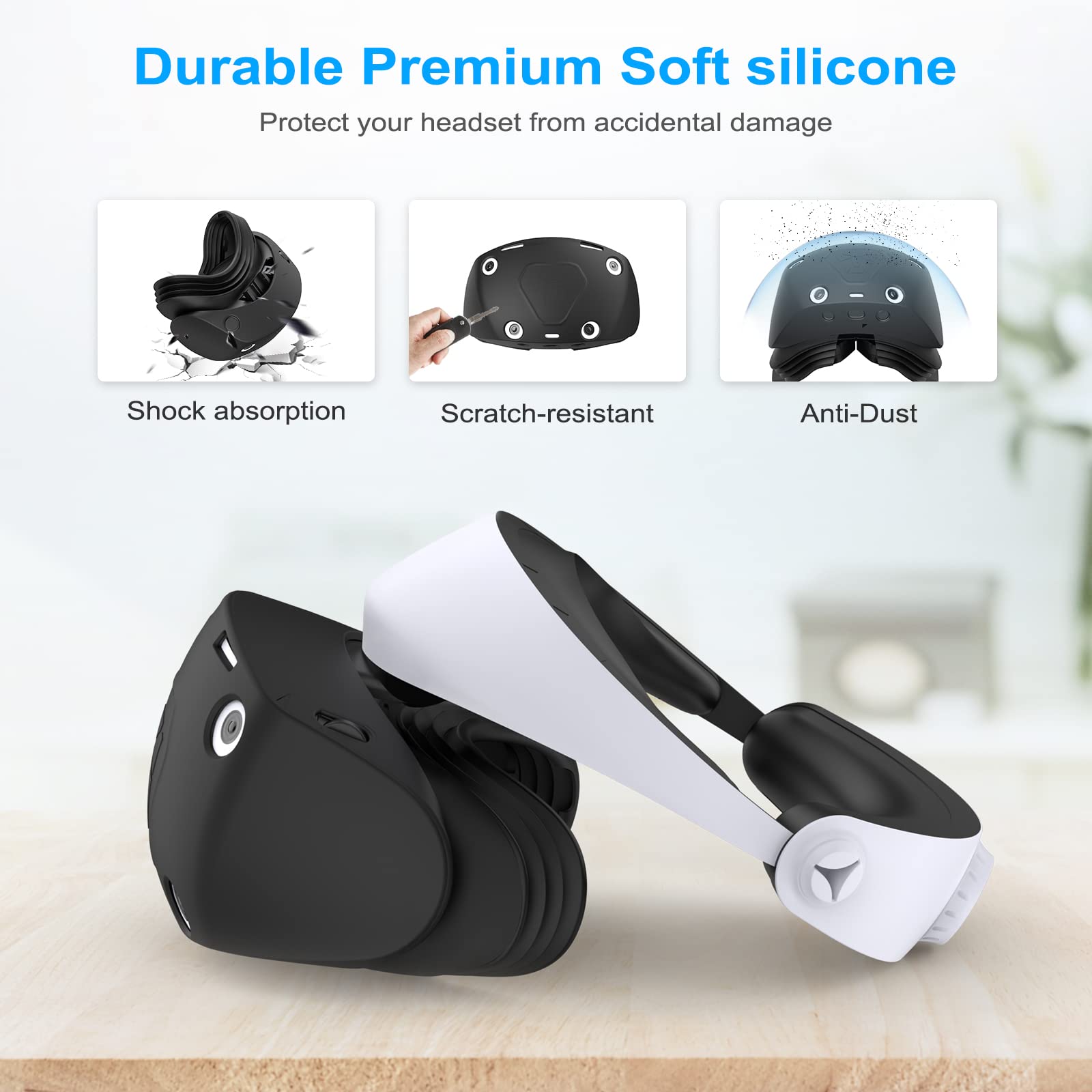 VR Protector Set for PlayStation VR2: Silicone PSVR2 Headset Cover, Face Cushion Protector, Lens Dust Cover & 2 Pack Controller Thumb Grips for PS5 VR - Sweatproof, Washable & Anti-Slip Accessories - Perfect for Gaming, VR Fitness & Long Play Sessions