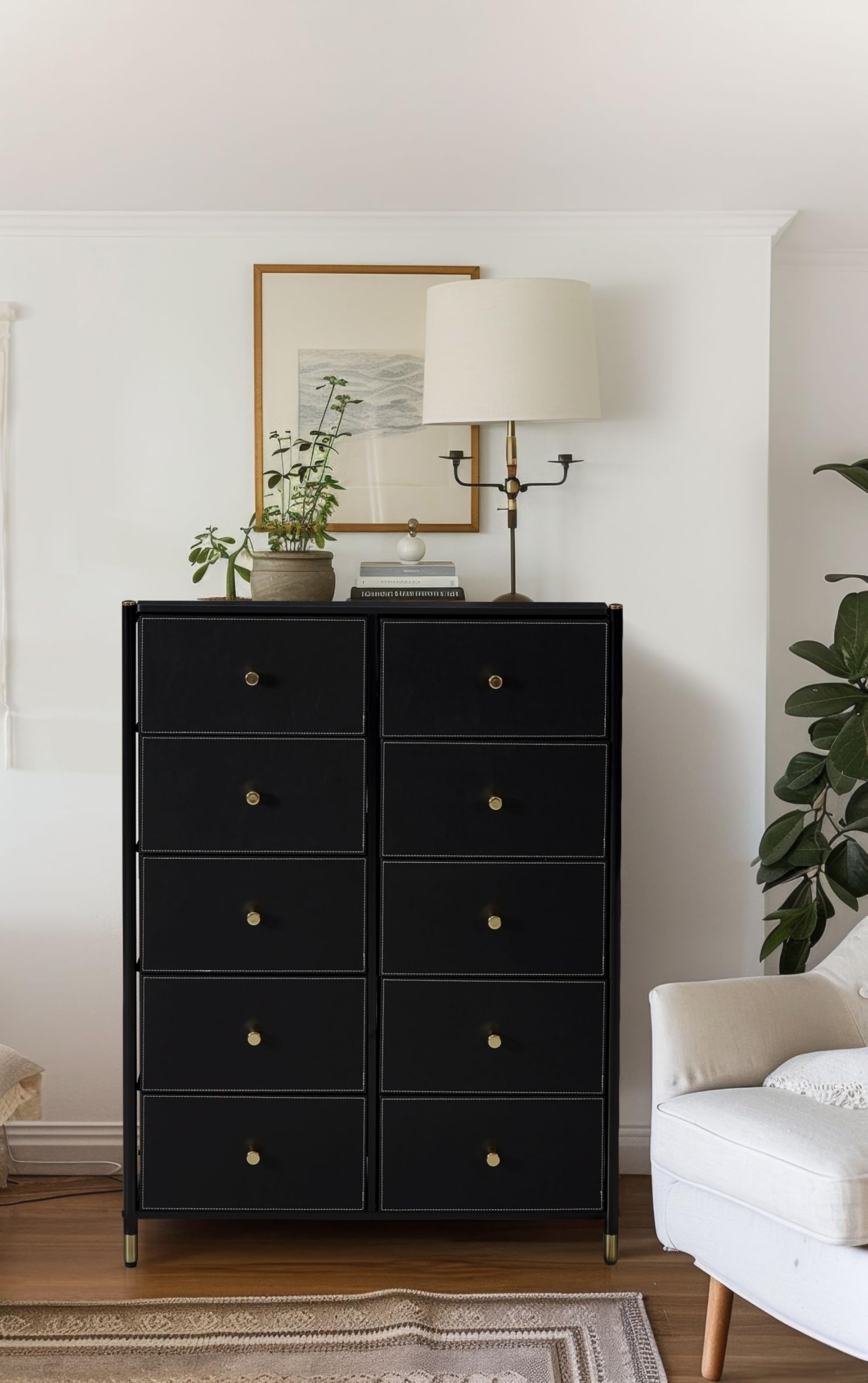 Black & Gold Dresser for Bedroom - 6 Drawer Chest of Drawers, Kids Dresser & Nursery Storage Furniture - Perfect for Baby Room, Child's Bedroom & Home Organization
