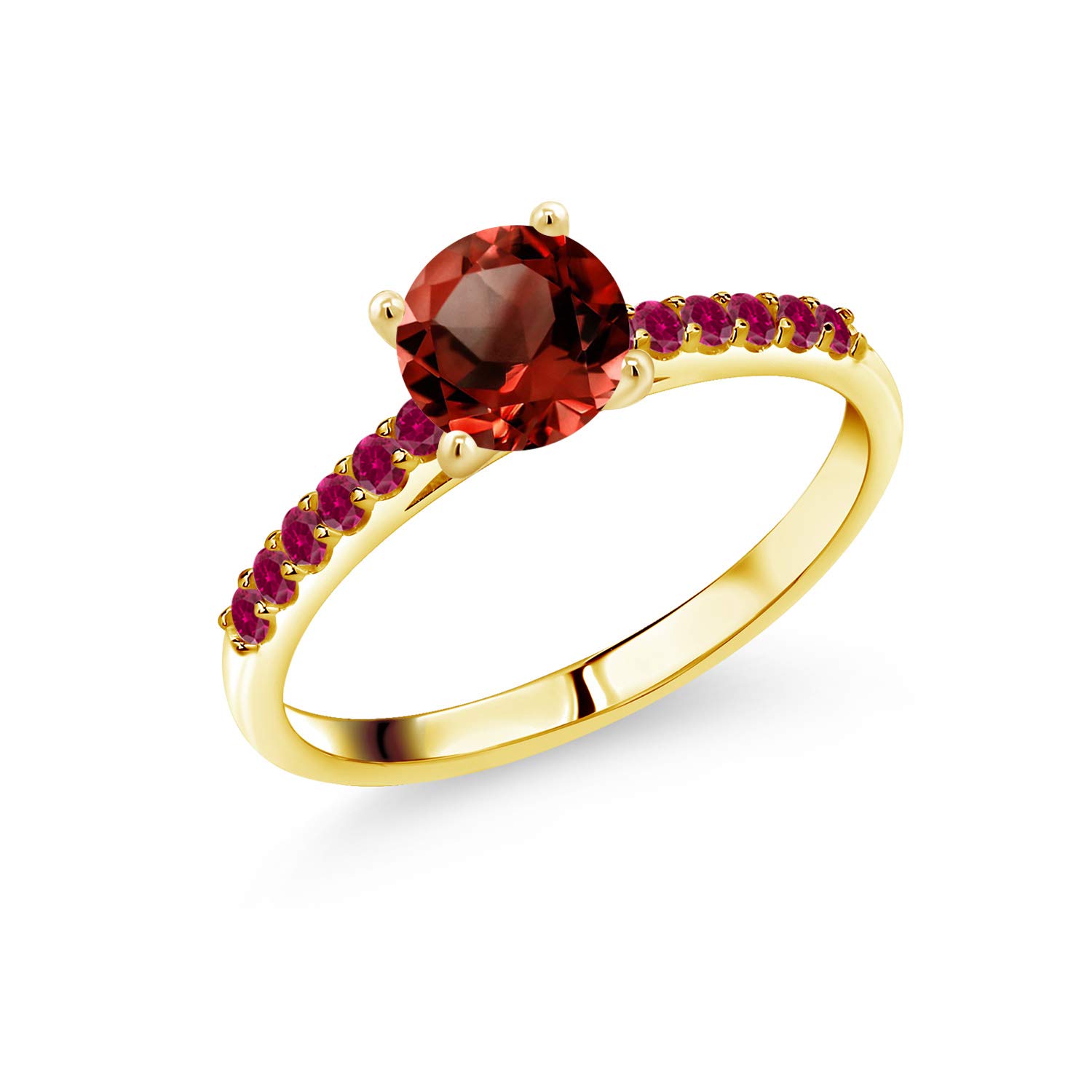 1.18 Ct Round Red Garnet & Created Ruby 10K Yellow Gold Ring for Women | Gem Stone King | Elegant Jewelry Gift for Anniversary, Engagement & Special Occasions