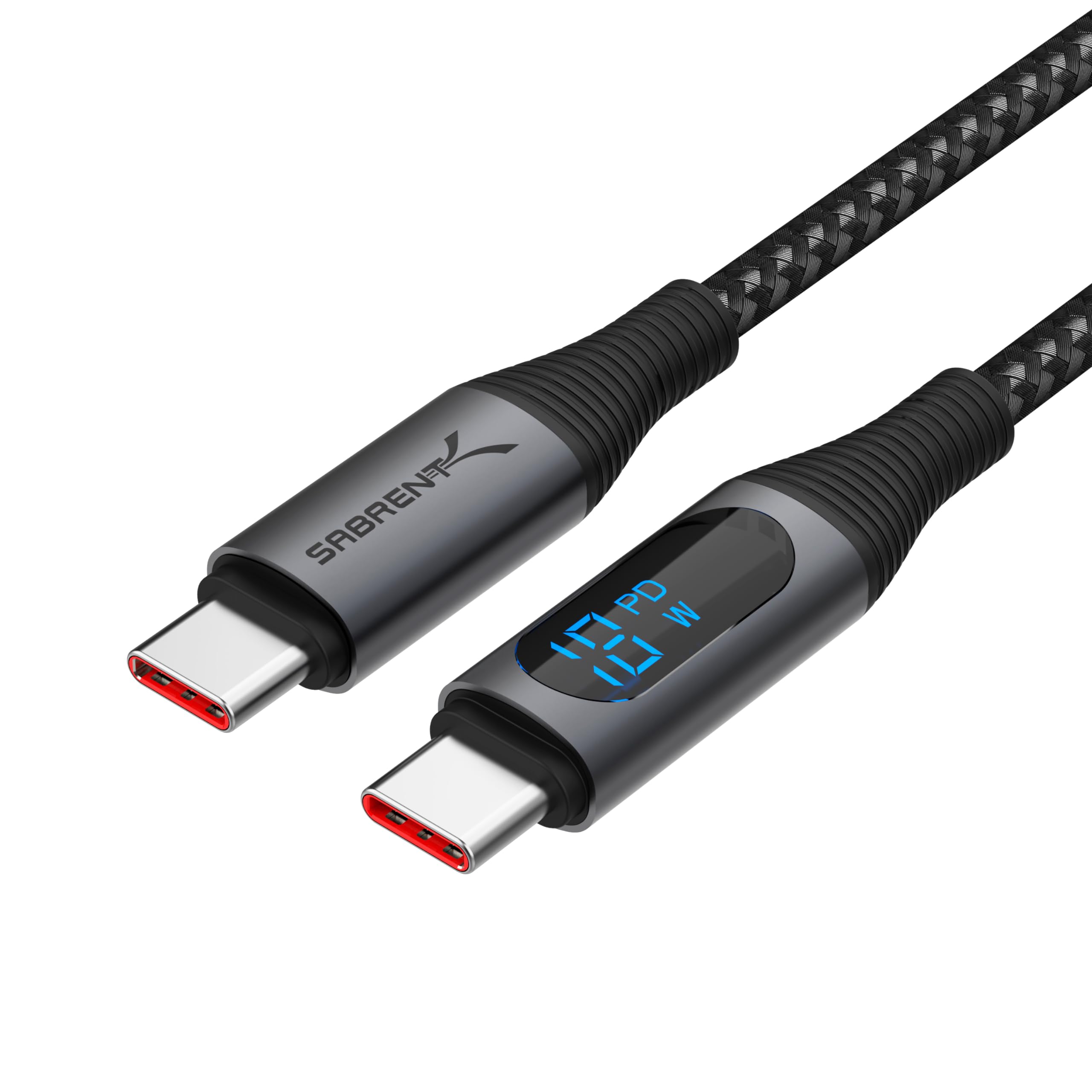 SABRENT USB C to USB C Cable 6.6FT with Smart Display - 100W Fast Charging & 480Mbps Data Transfer - E-Marker Certified for MacBook Pro, Galaxy S23, iPad Pro - Perfect for Home, Office & Travel Charging (CB-C2C2)
