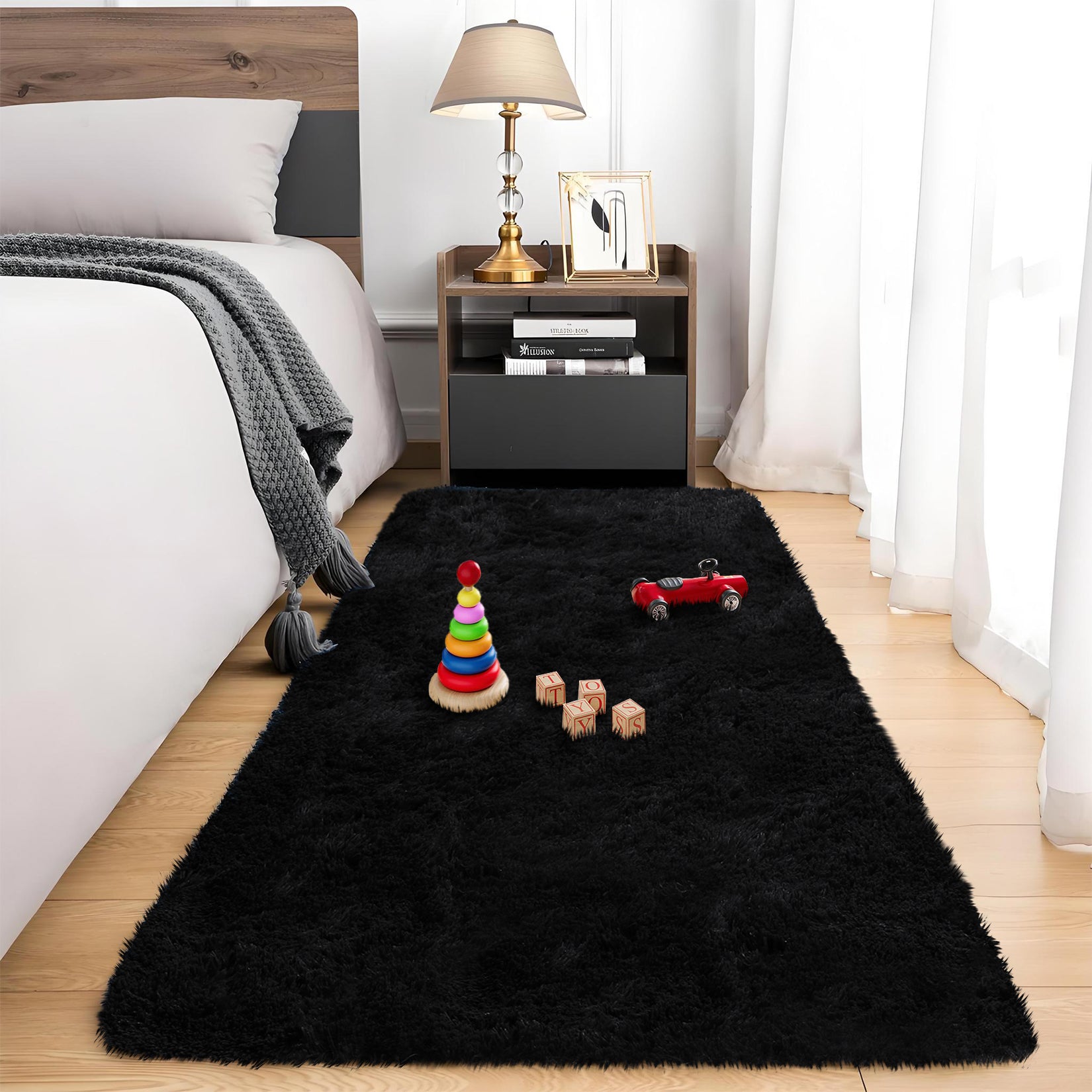GARVEE 2x8 Runner Rugs - Soft Fuzzy Indoor Carpet for Living Room, Bedroom & Dining Room - Black Home Decor Floor Mat | Perfect for Hallways, Entryways & Cozy Spaces