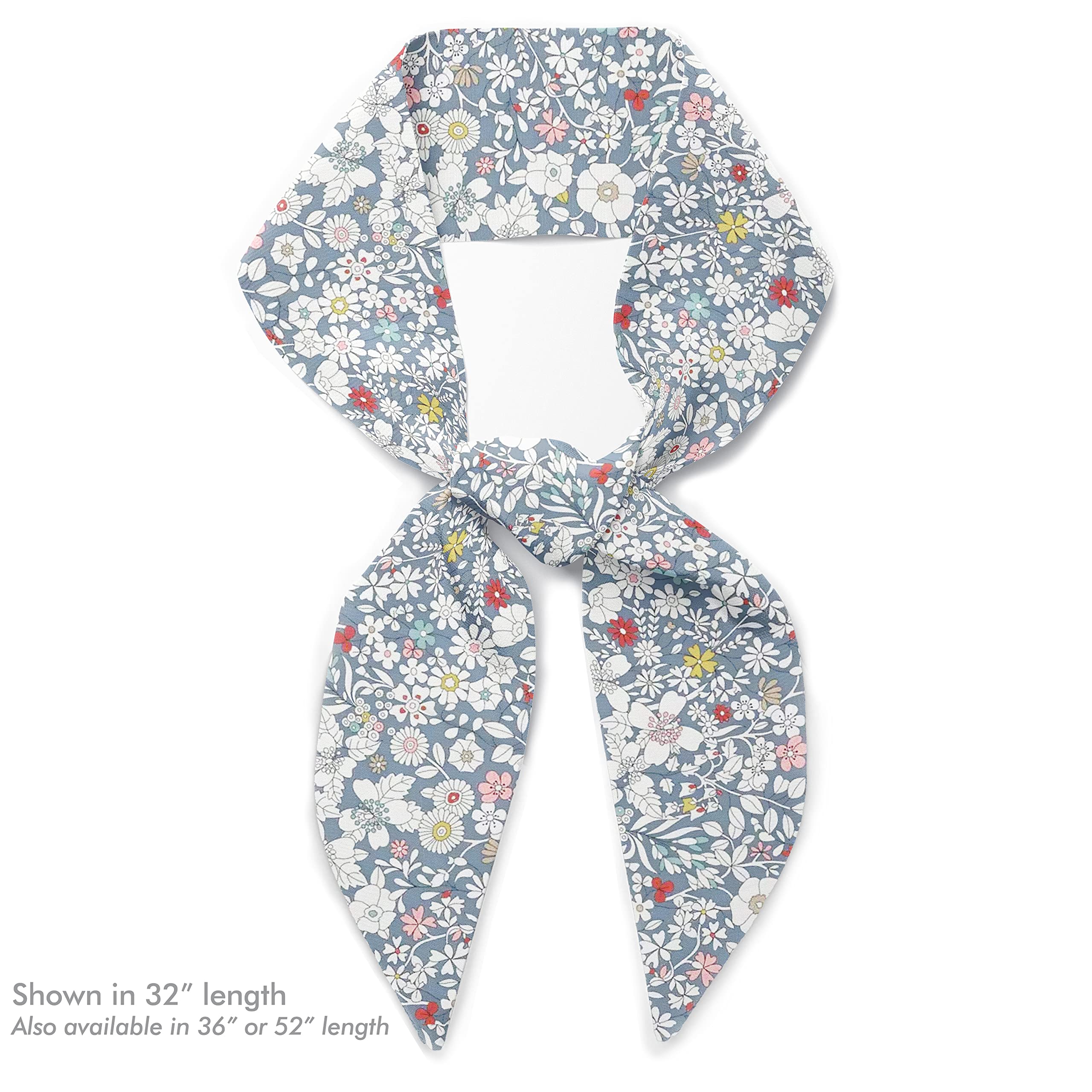 Liberty London Scarf - June's Meadow Grey Floral Skinny Scarf in Silky Tana Lawn Cotton - Adjustable Length for Neckwear, Headband or Handbag Accessory - Perfect for Office, Travel and Special Occasions