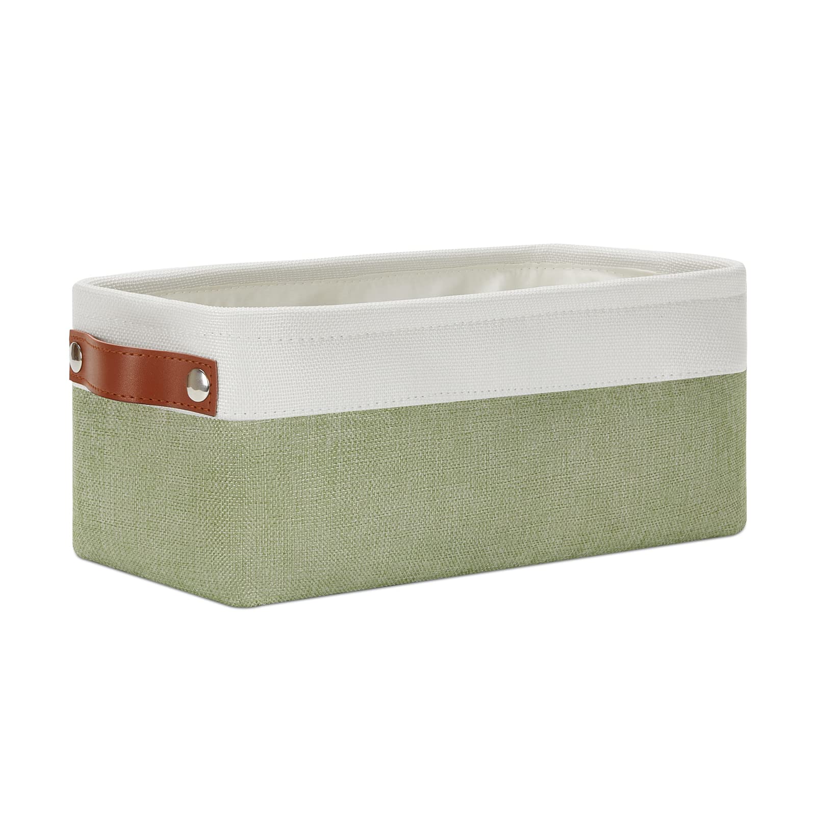 DULLEMELO Narrow Bathroom Storage Basket with Handles - Canvas Toilet Paper & Magazine Organizer for Bathroom (White & Green) | Perfect for Small Spaces, Apartment Bathrooms & Clutter-Free Organization