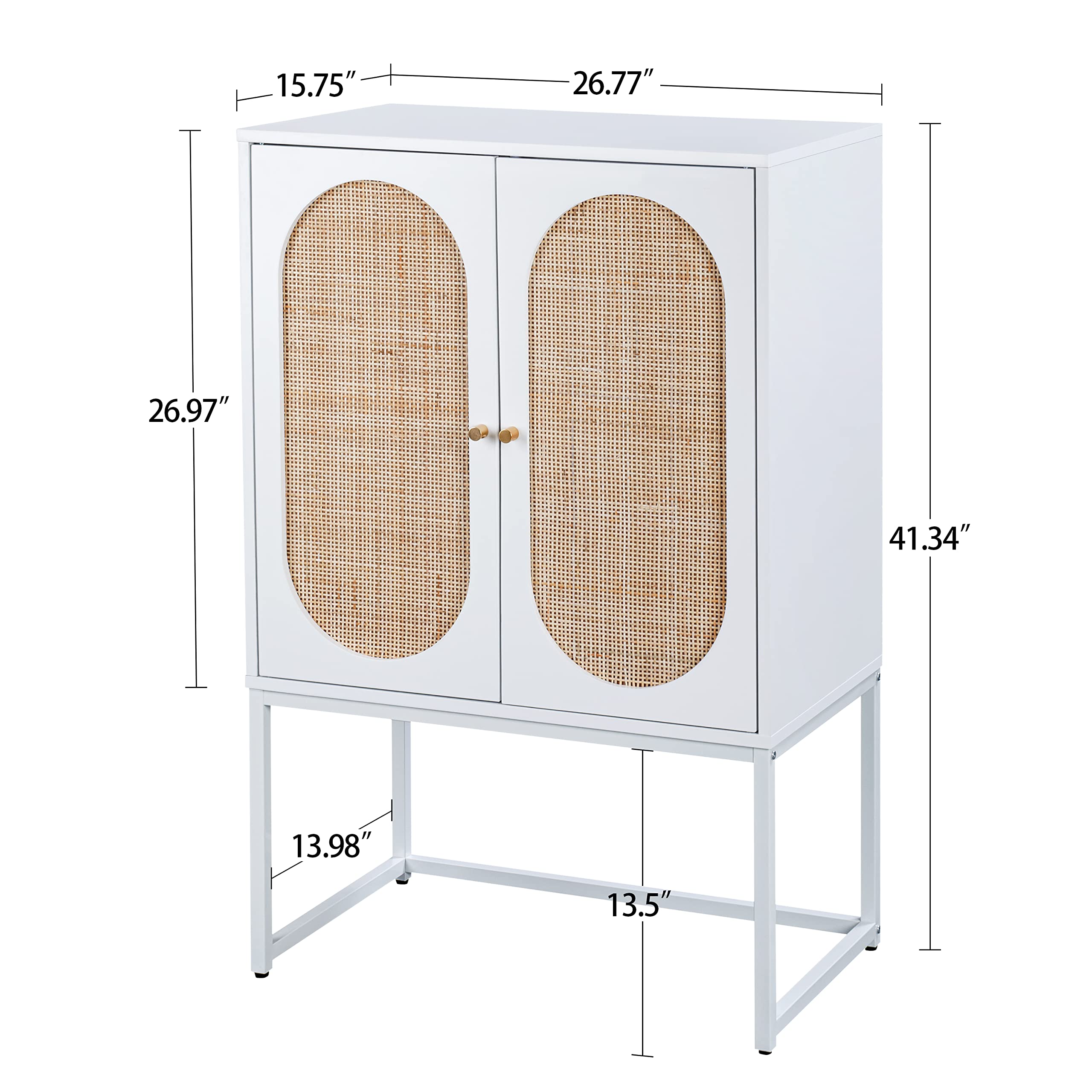 Natural Rattan Storage Cabinet with 2 Handmade Doors - White Sideboard Buffet Console Table for Living Room, Dining Room, Entryway & Kitchen | Perfect for Home Organization & Stylish Storage Solutions