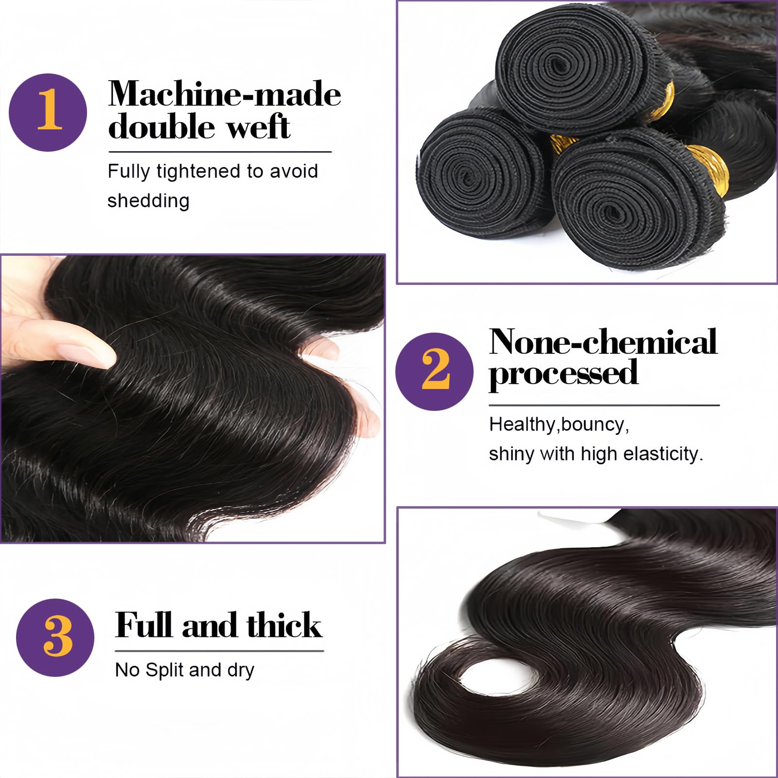 12A Brazilian Human Hair Bundles 20 22 24 26 Inch Body Wave Weave Hair Extensions - 100% Unprocessed Natural Black Hair (4 Bundles) - Perfect for Salon Styling, Daily Wear & Special Occasions