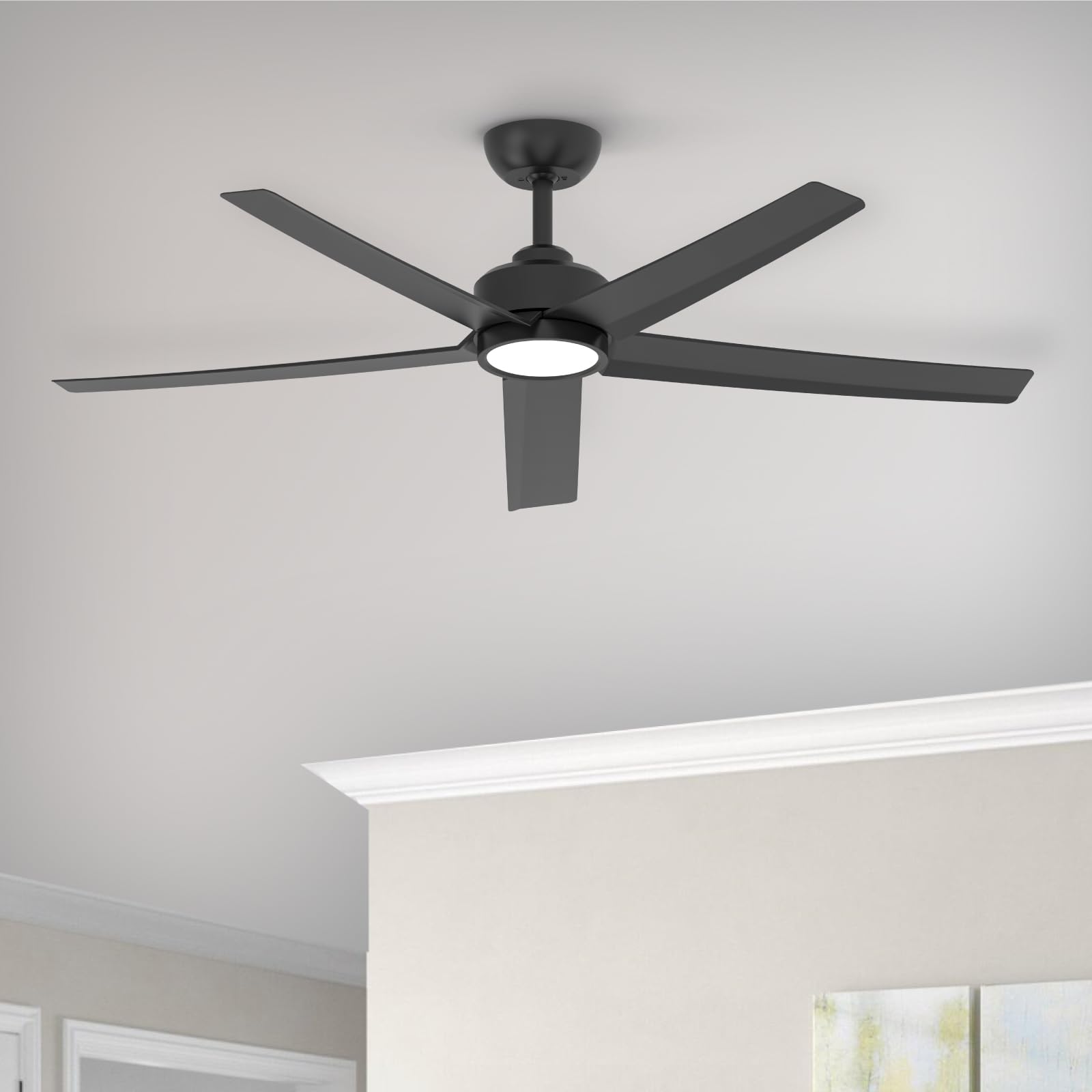 52 Inch Black Ceiling Fan with Light and Remote Control - 3CCT Adjustable, Quiet DC Motor, 5 Blades Modern Design for Living Room, Bedroom, Farmhouse - Energy Efficient Indoor Ceiling Fan with LED Light Kit
