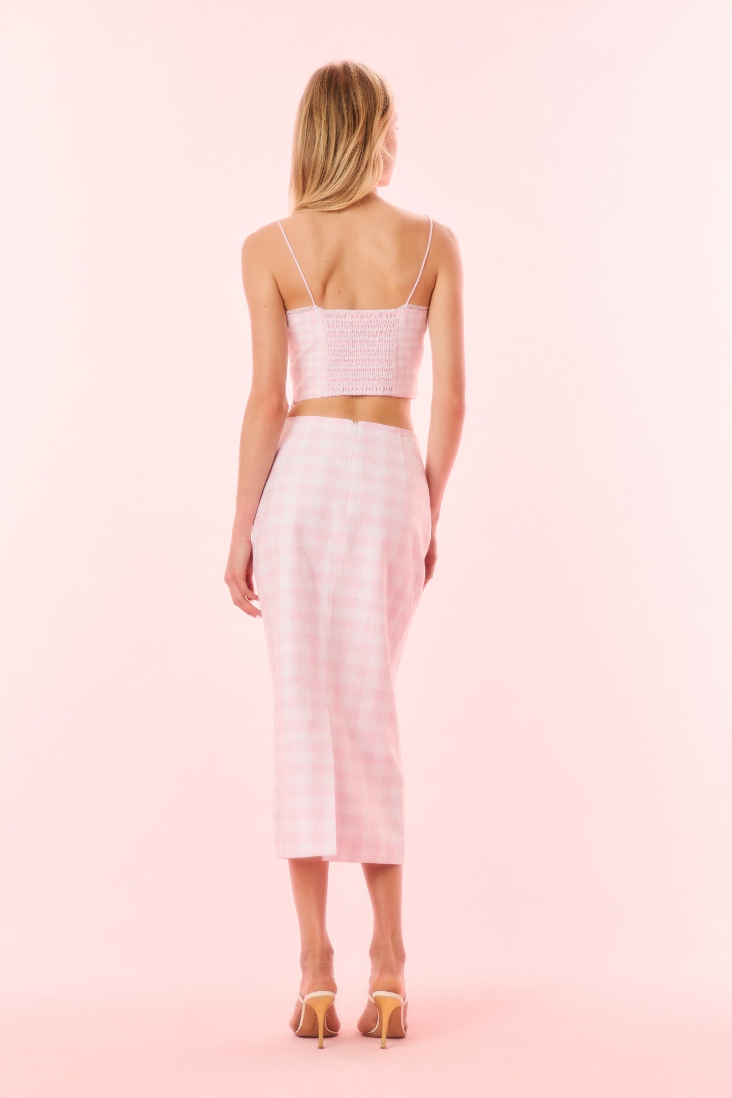 Biselle Women's Linen Gingham Midi Skirt - Summer Casual A-Line Skirt with Pockets | Perfect for Beach, Picnic, and Office Wear