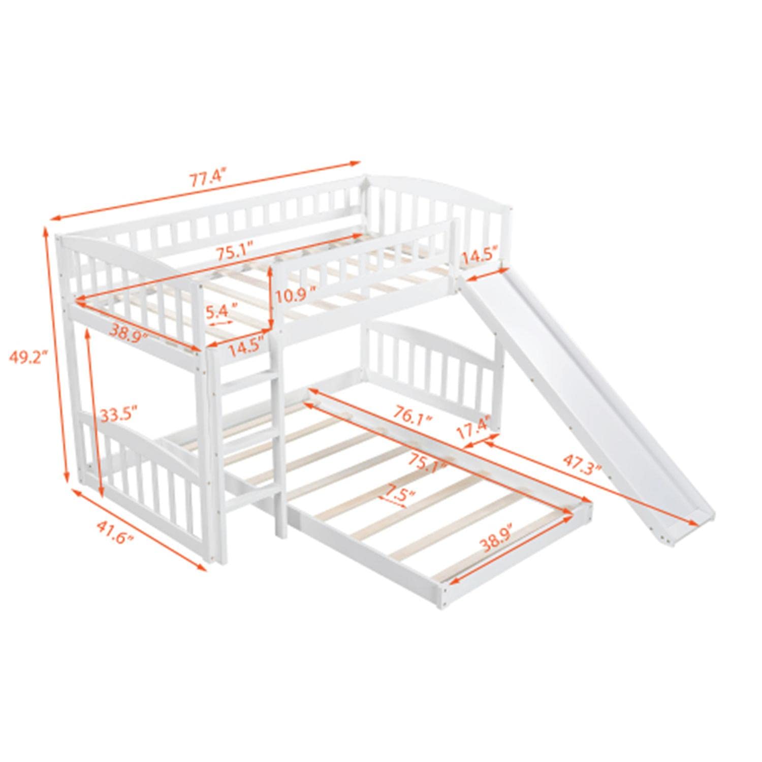White Twin Over Twin Bunk Bed Frame with Slide & Ladder - Sturdy Safety Guardrail for Kids, Boys & Girls - Perfect for Shared Bedrooms, Sleepovers & Space-Saving Kids' Rooms