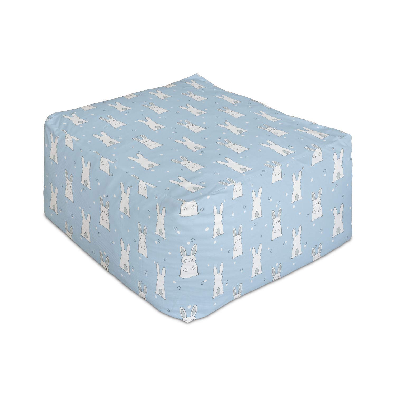 Ambesonne Easter Bunny Rectangle Pouf Ottoman - Soft Blue Foot Rest with Rabbit Design & Pompom Tail - 25