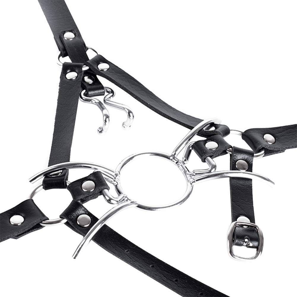 FST Metal Spider Ring Gag with Head Harness & Nose Hook - BDSM Adult Sex Toy for Couples Play - Adjustable Silver BDSM Gear for Dominance & Submission Scenes
