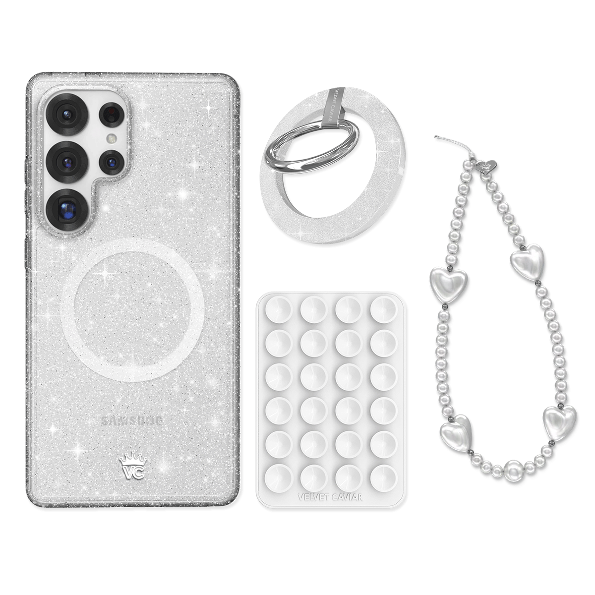 Stardust Glitter Phone Grip & Accessories Bundle for Samsung - Non-Slip Grip Holder with Adhesive, Perfect for Galaxy Phones, DIY Decoration, Selfies, and Everyday Use