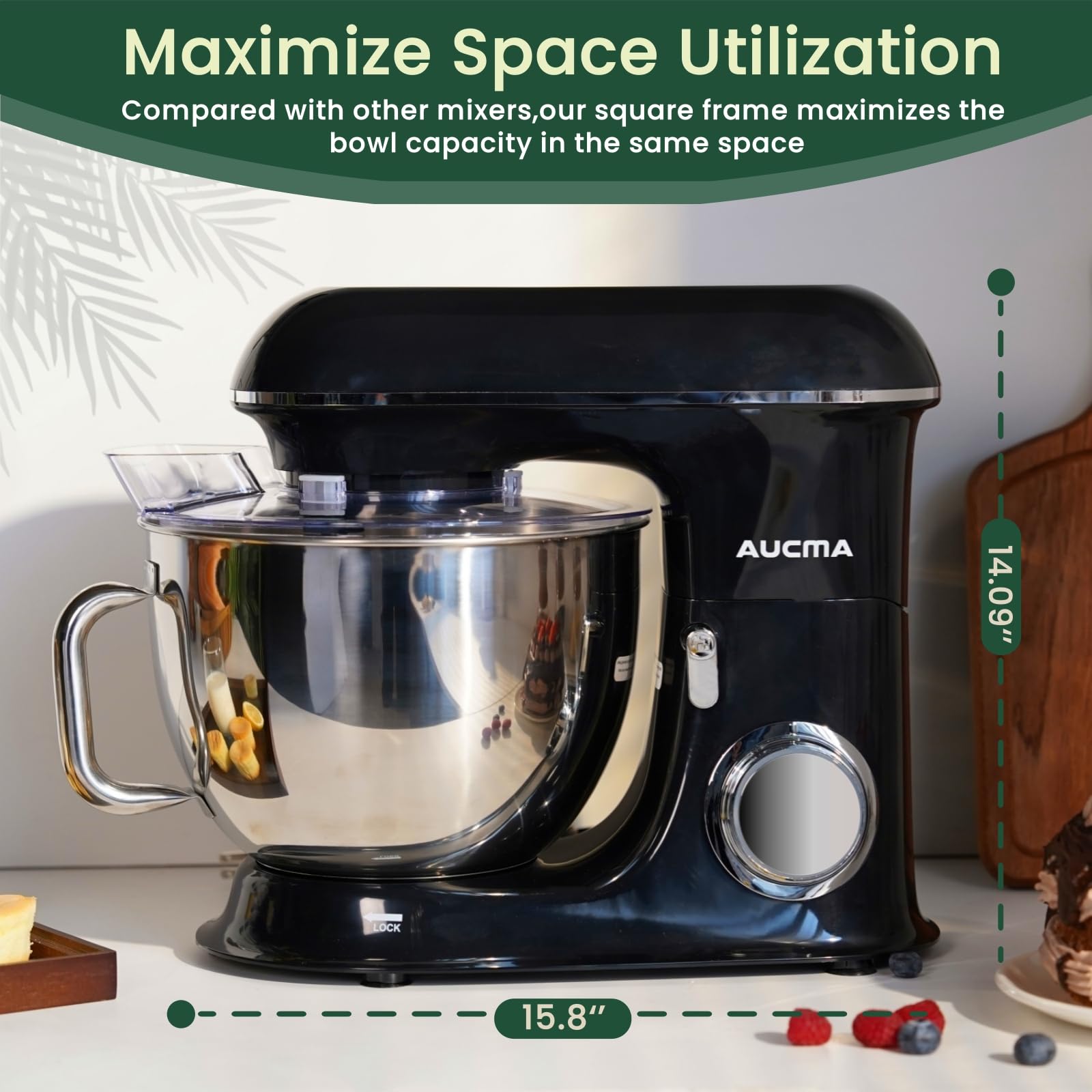 **Aucma 8.5QT 900W Tilt-Head Stand Mixer - Large Capacity Electric Kitchen Mixer with Dough Hook, Wire Whip & Beater (Black) - Perfect for Baking Bread, Cakes, Cookies & More**