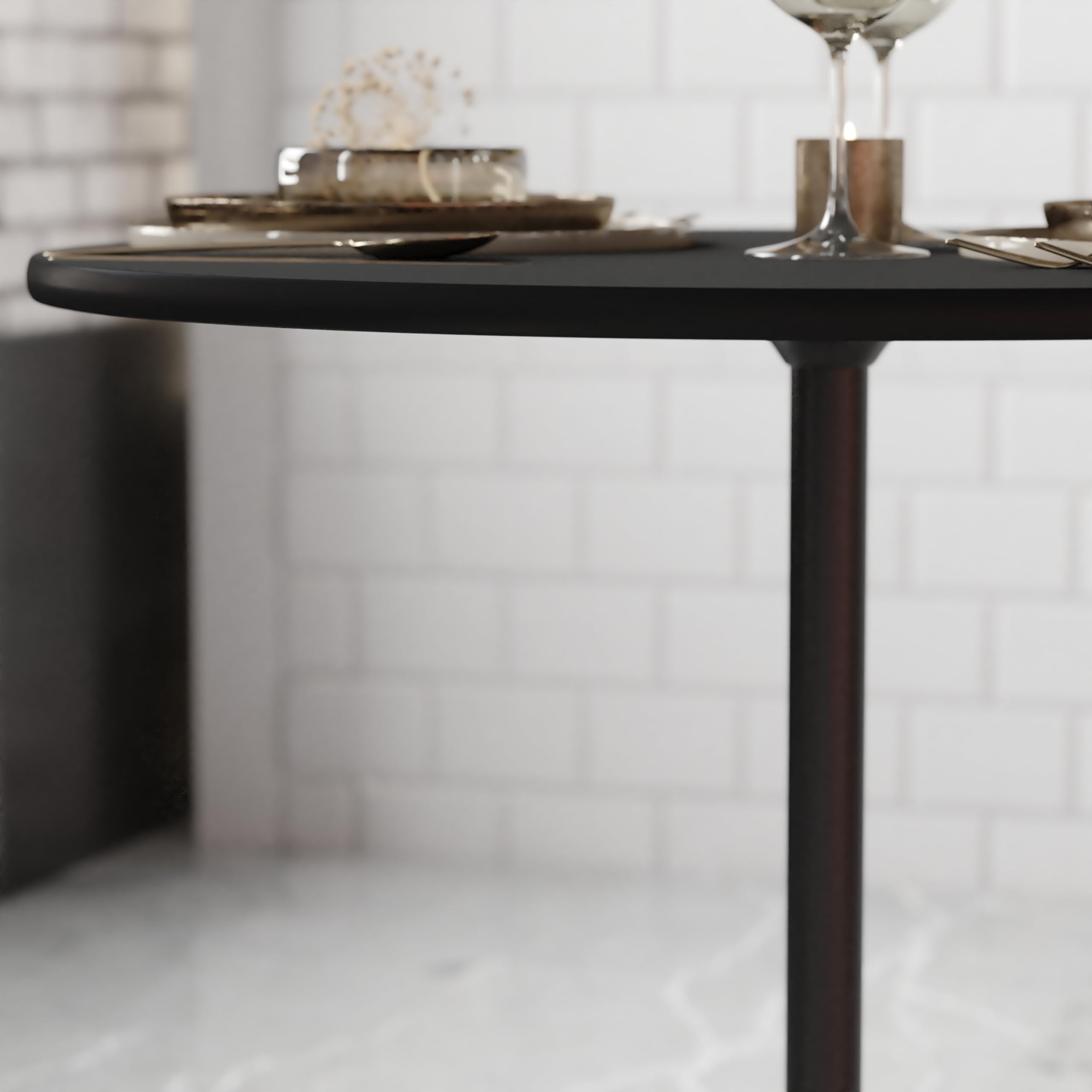 Flash Furniture Lars Black 30'' Round Wood Cocktail Table with 30'' and 42'' Columns - Modern Living Room Centerpiece for Small Spaces & Apartments