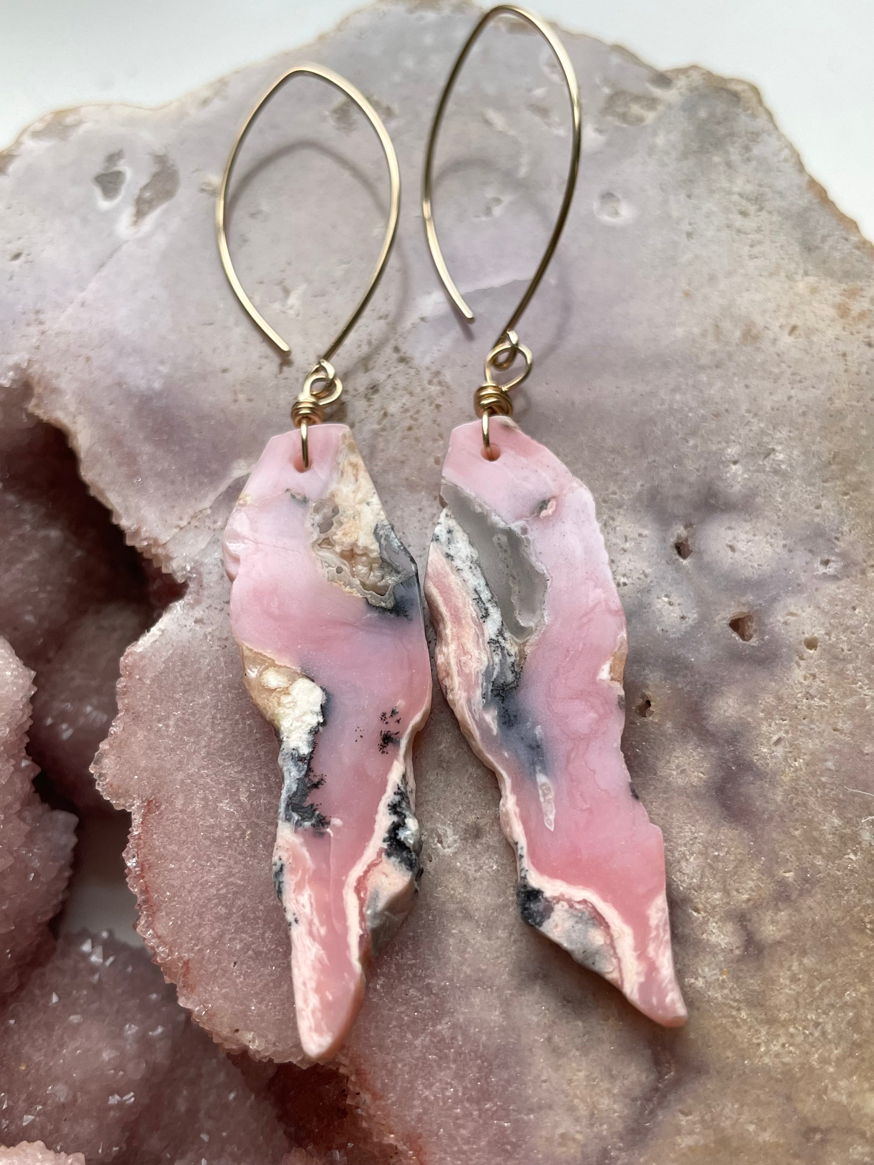 Pink Opal Gold Filled Statement Crystal Gemstone Earrings for Women | Elegant Dangle Drop Earrings for Party, Wedding & Special Occasions