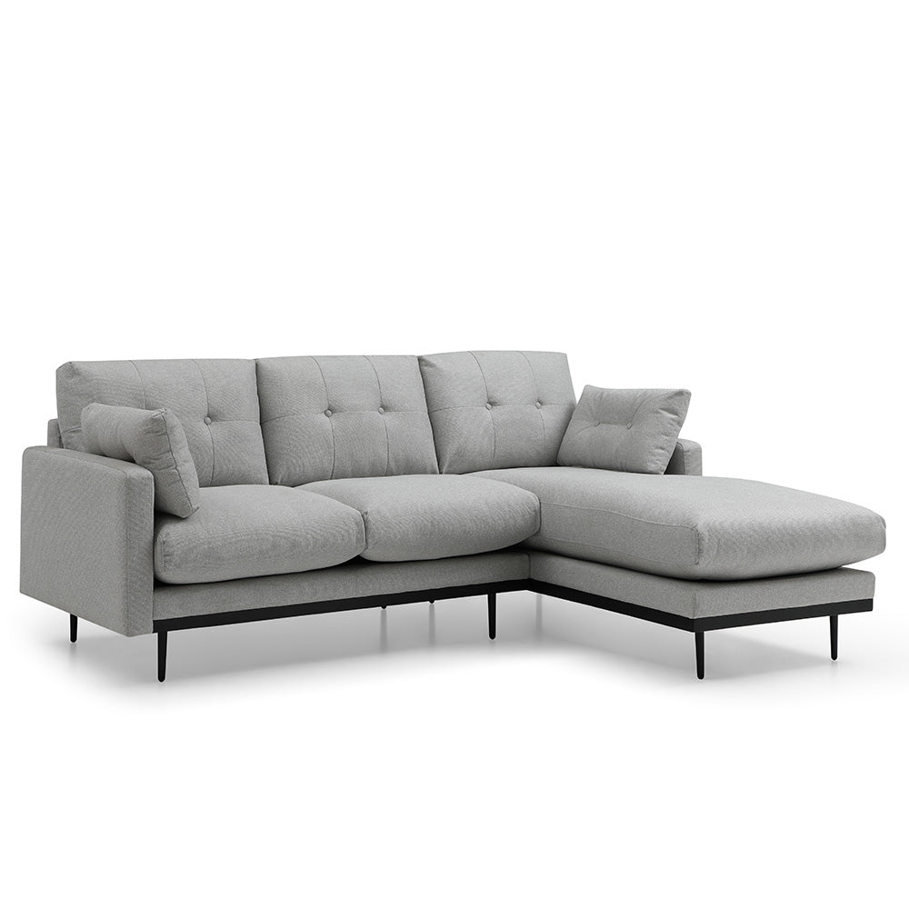 HAVANA 3-Seater Sofa with Right Chaise in Light Grey & Black - Modern Living Room Furniture for Small Spaces & Apartments